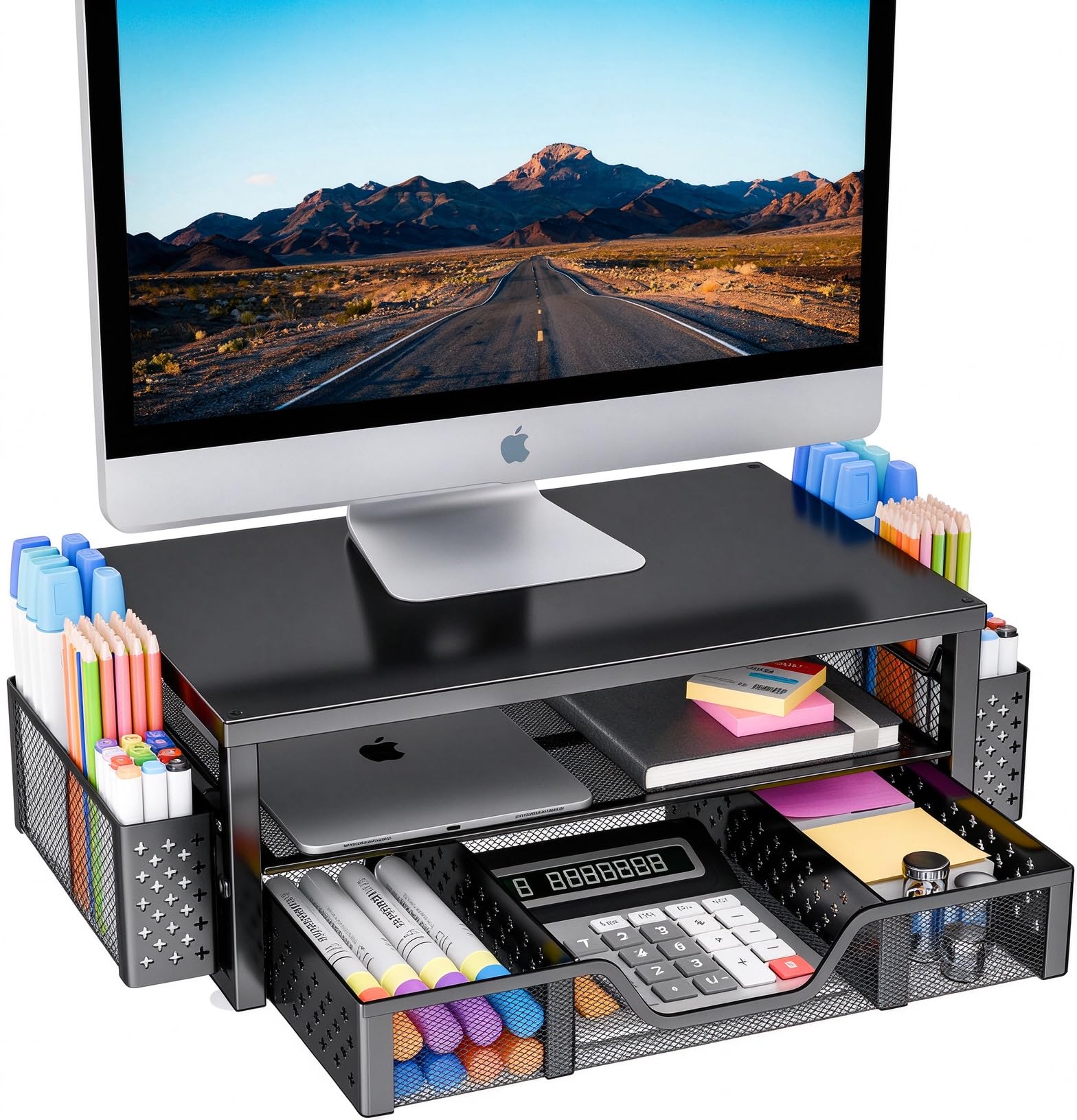 Simple Trending Desk Organizer and Accessories, Monitor Stand Riser, Black 16"W x 10"D x 5.8"H