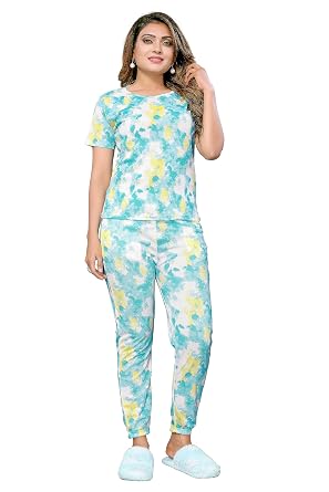 VJ Fashion Women'S Cotton Lycra Printed & Knitted Round Neck Night Wear Set Of Top And Pazama