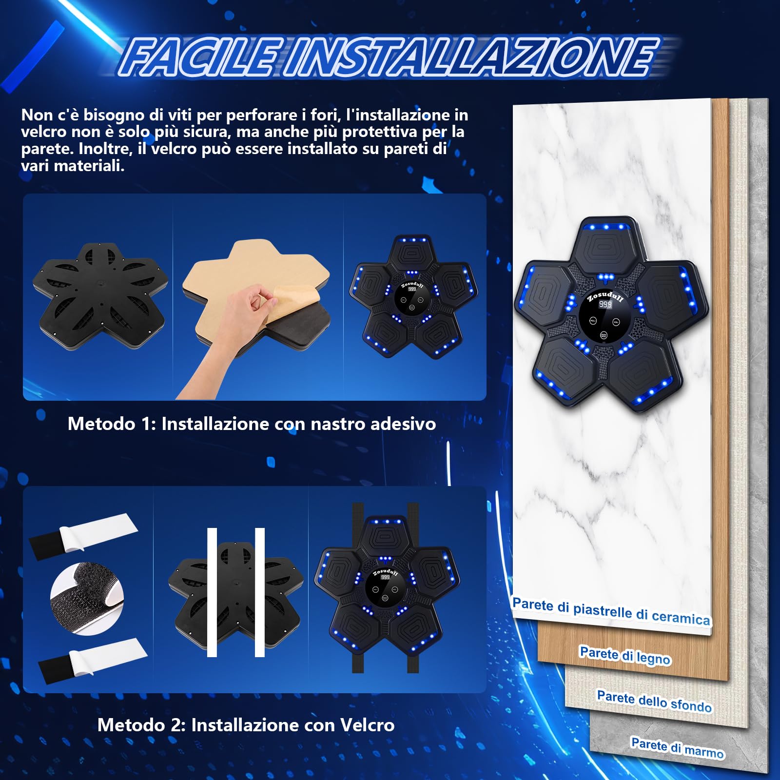 Macchina da Boxe Musicale, Smart Music Boxing Machine con Luce LED, Dispositivo di Boxe Bluetooth Boxe Musicale per Bambini/Adulti, Obiettivo da Boxe Montato a Parete con Guanti da Boxe