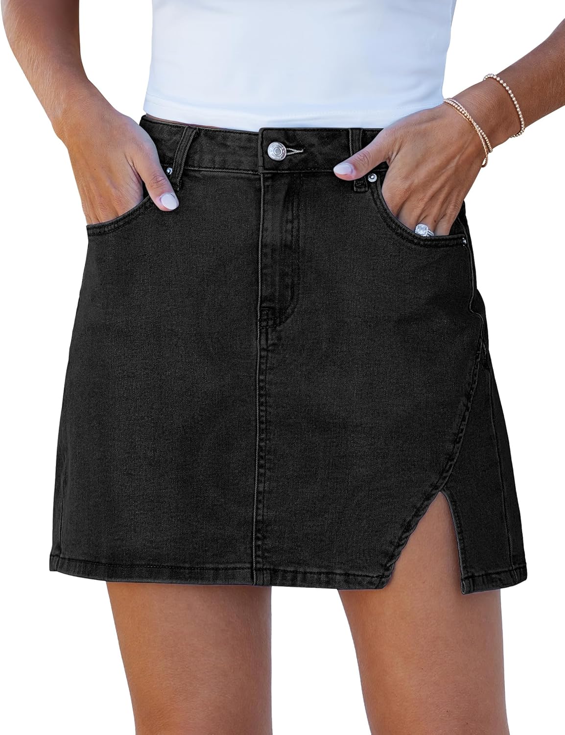 luvamia Jean Skirts for Women Denim High Waisted Stretchy Denim Skirt with Slit Trendy Casual Slim Fit Short Skirts