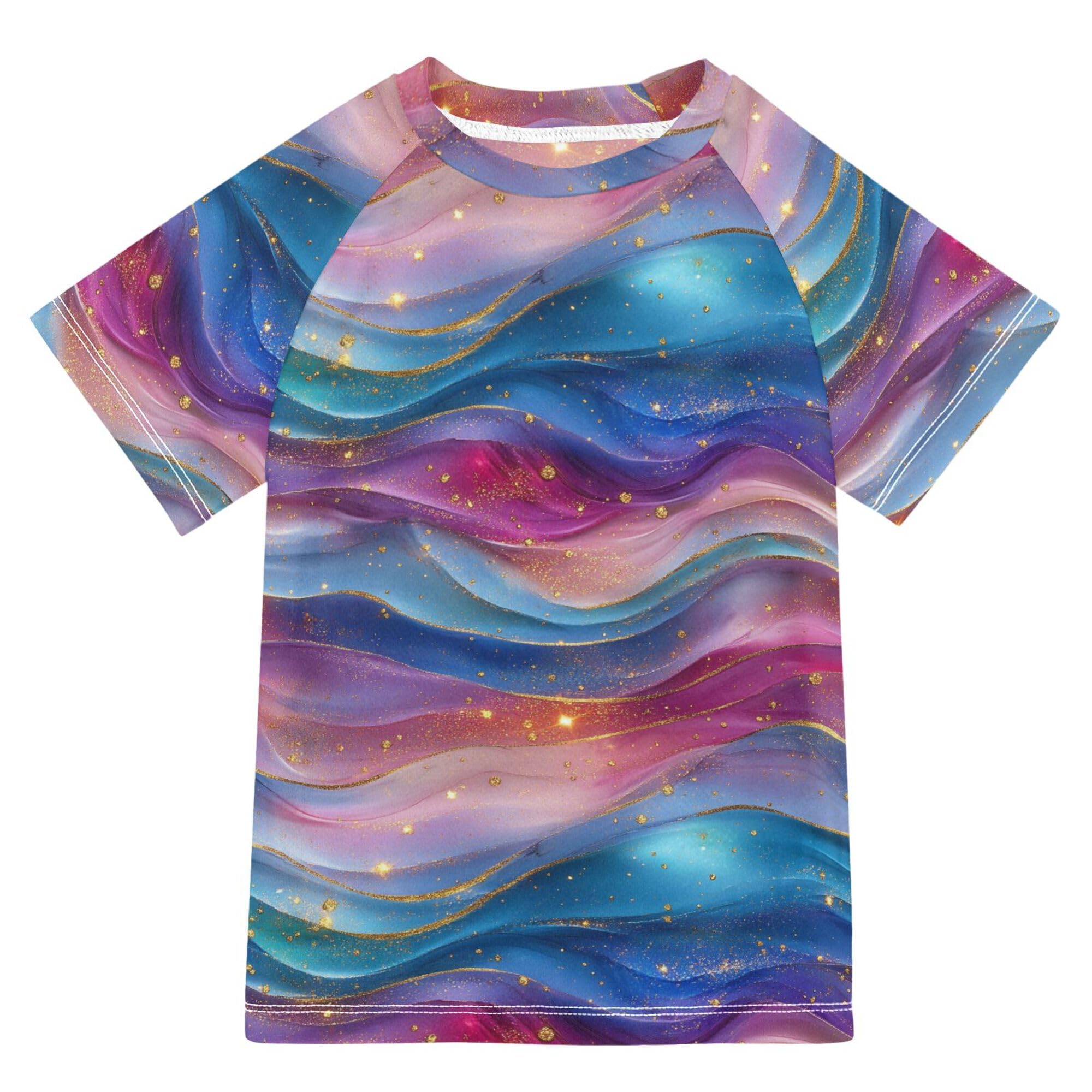 Liquid Blue Rainbow Bathing Suit Girls Sun Protection Kids Rash Guard Swim Girls Swimwears Activewear for Little Boys 5-6T