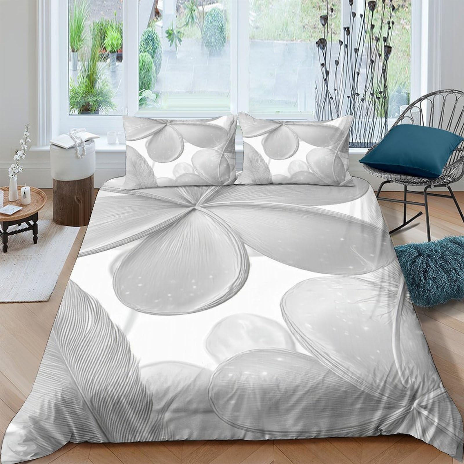 Ctjqhvkz Style-3 3D Printed Silver Petal Fitted Sheet Microfiber Soft Bedroom Decor White Blossom Mattress Cover For Home Dorm Guest Room Single（135X200cm）