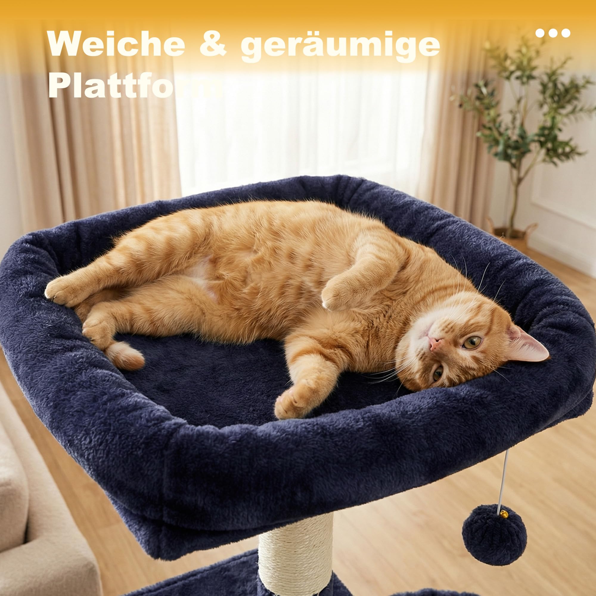 Hey-brother Krabpaal, 111 cm kattenboom met speelgoed, kattenkrabpaal met platform, hangmat en sisal-krabstammen, beige EMPJ004SM-N