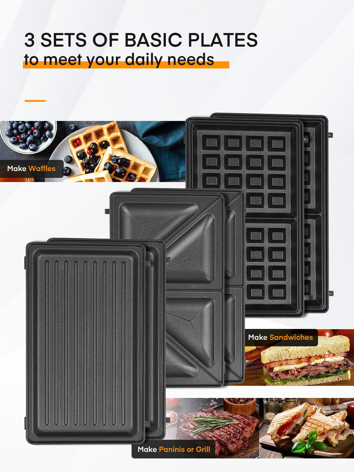 Gaufrier 6 en 1, Appareil Croque Monsieur, 750W Multifonctions Machine Électrique, 6 Plaques Antiadhésives et Détachables, Cuisson Double Face,Thermostat Automatique