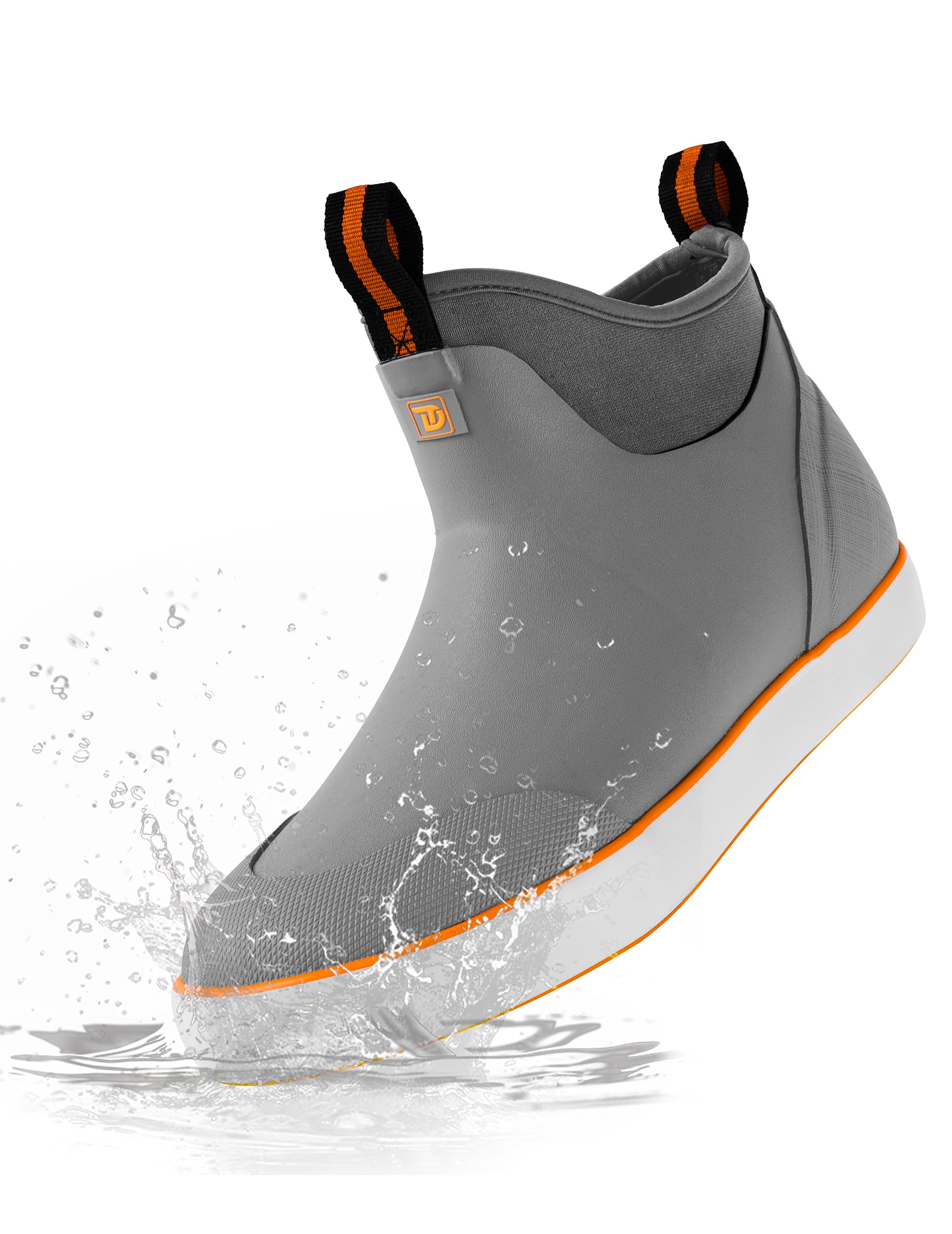Trudave Deck Boots for Men, Waterproof Rain Boots with High Traction, Slip On Saltwater Fishing Boots Neoprene Rubber Ankle Boots for Boating Sailing