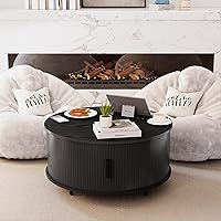 Vista 7 de COSIEST Mesa auxiliar redonda con almacenamiento, mesa de centro negra moderna de 31.5 pulgadas con puerta corredera de 360°, mesa central de madera
