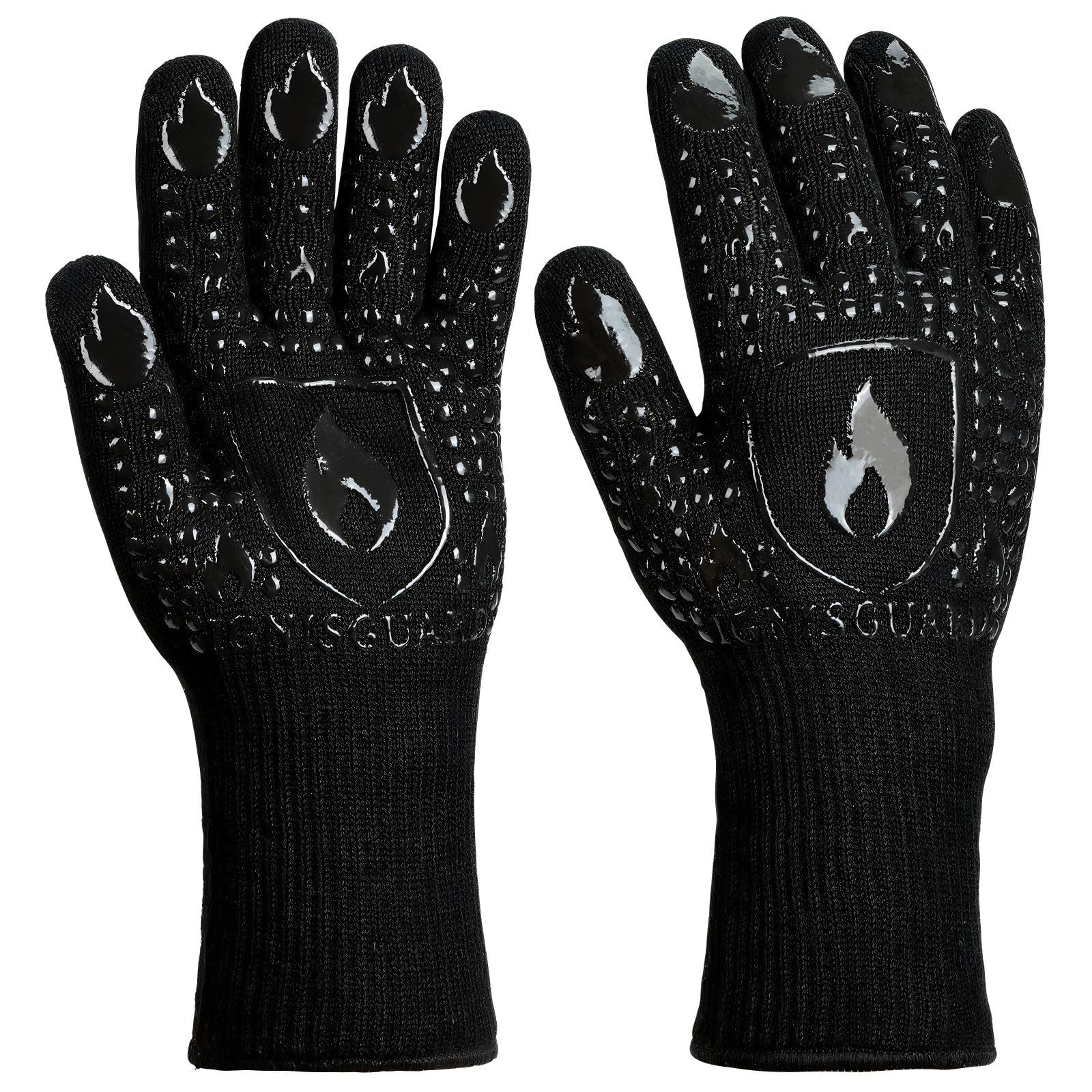 BBQ &amp; Grill Gloves, Heat Resistant Oven Mitts, Black (L)