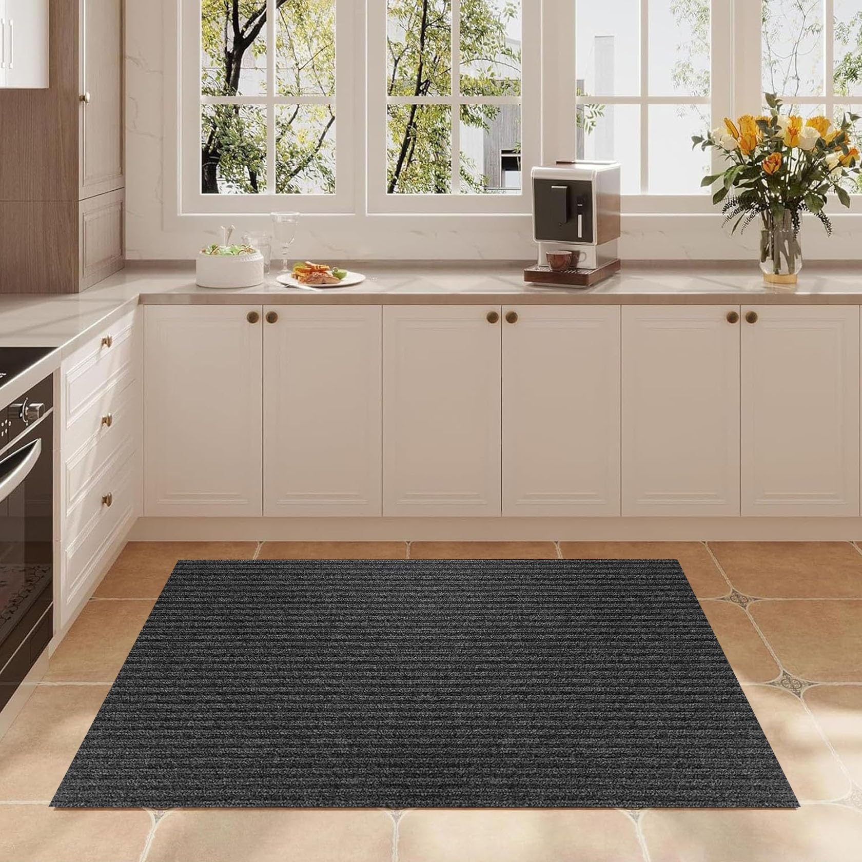 Zerbino antiscivolo, 90 x 75 cm, lavabile, per interni ed esterni, per cani, ingresso e corridoio, nero, ideale per proprietari di casa e animali domestici