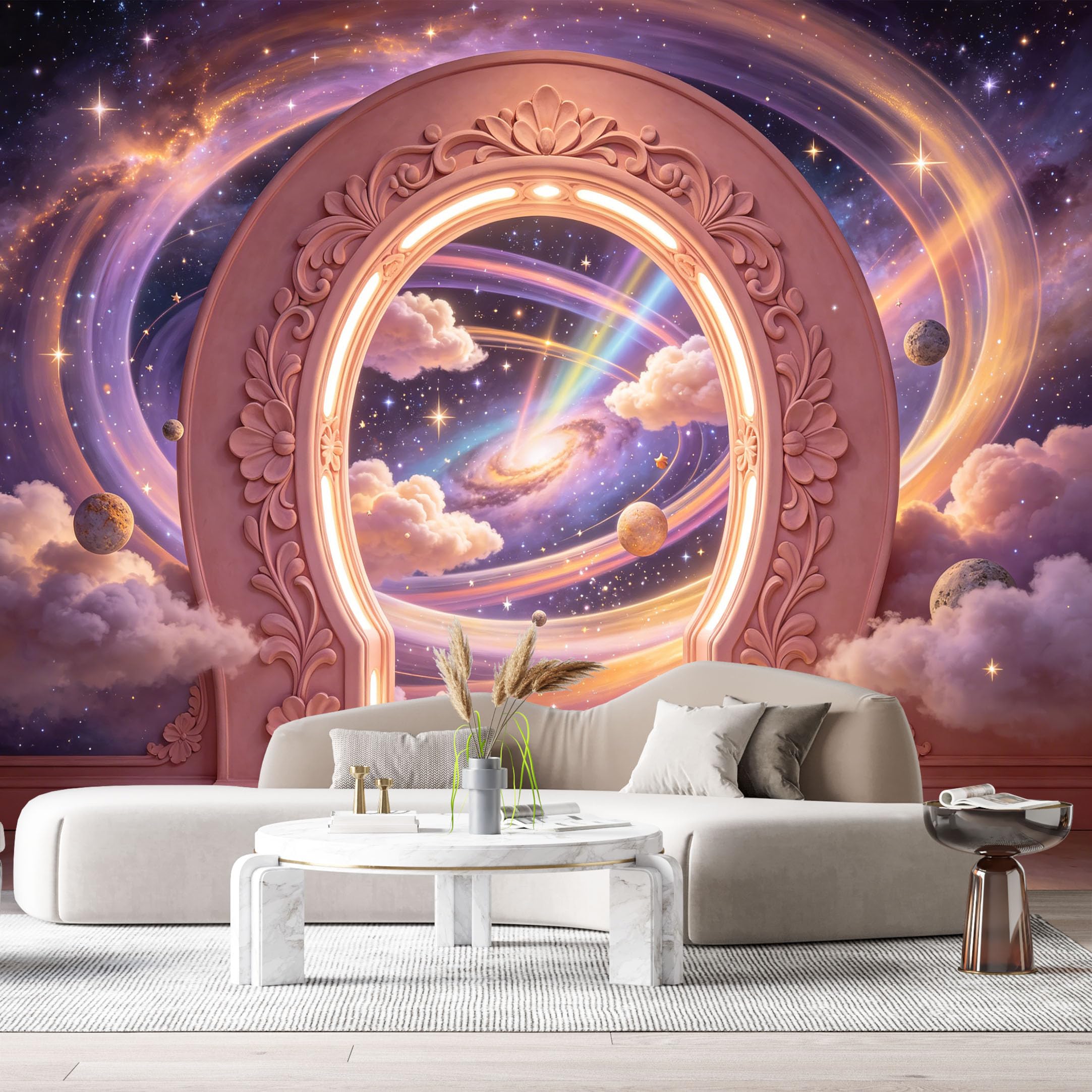 Custom Size Wall Murals Cosmic Fantasy Galaxy Archway Abstract 3D Trompe L'Oeil SelfAdhesiveWall Fabric Removable Wallpaper Wall Decor for Living Room Bedroom Bathroom