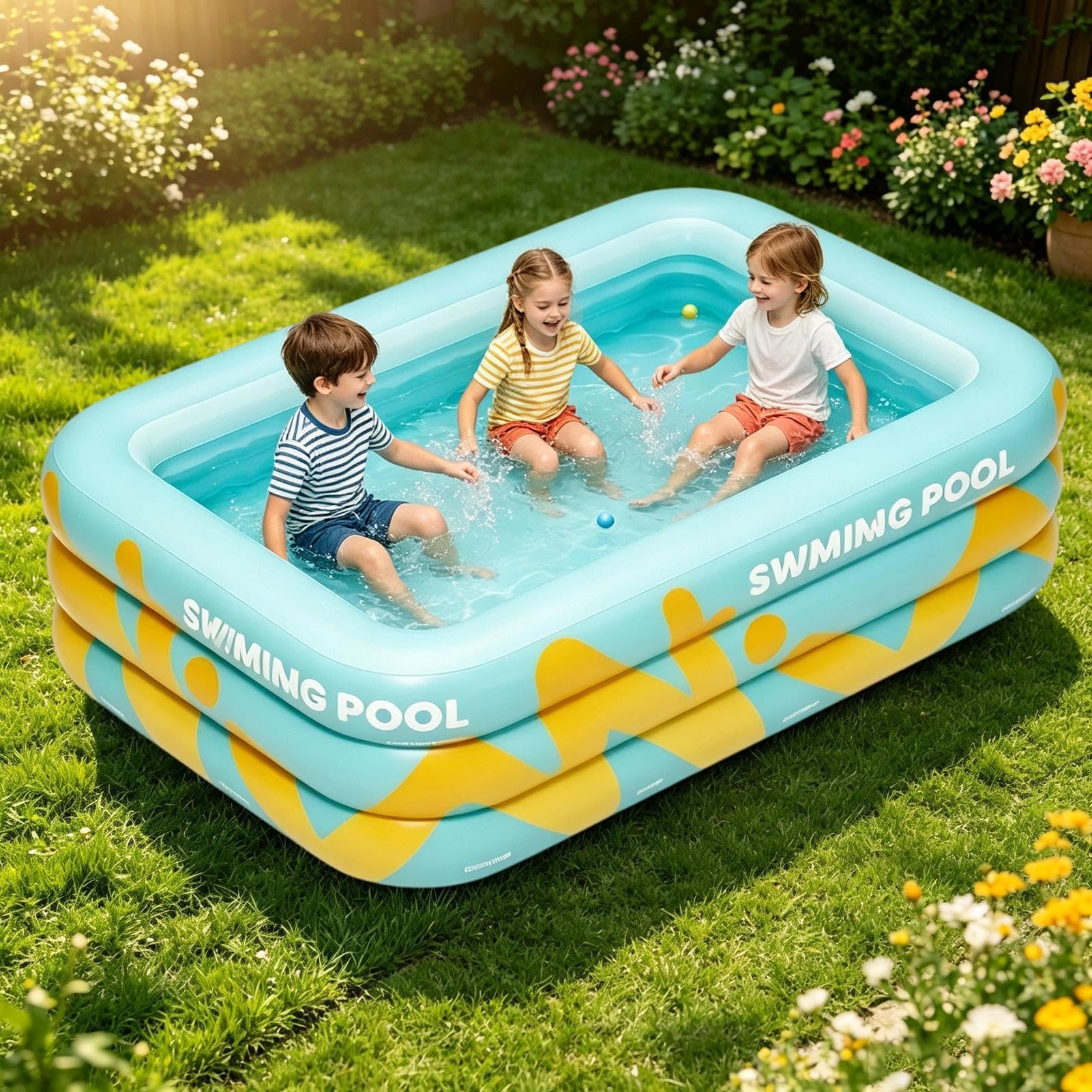 Piscina Hinchable Juguete Engrosado de 210 por 145 por 56 centímetros | Piscina para el verano, en exteriores, en patio, jardín, jardín trasero, césped, parque y en