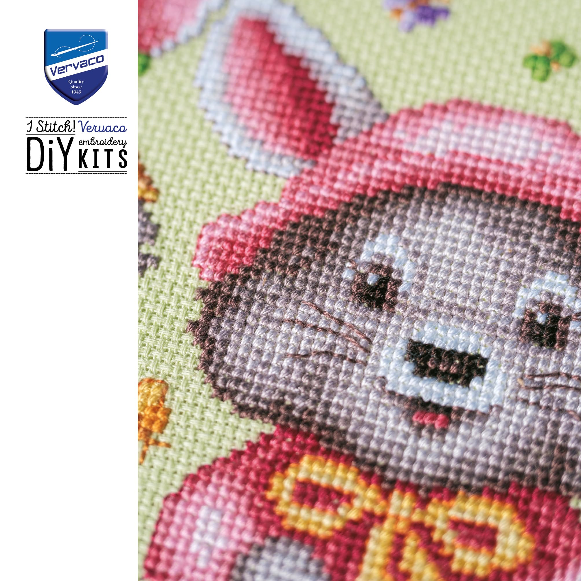 VERVACO Haft Krzyżykowy Liczony Zestaw Obraz do Haftu MAŁE ZWIERZĘTA Zrób to Sam Zestaw Kreatywny dla Dorosłych 28 x 18 cm Dekoracja Ścienna DIY Cross Stitch Kit
