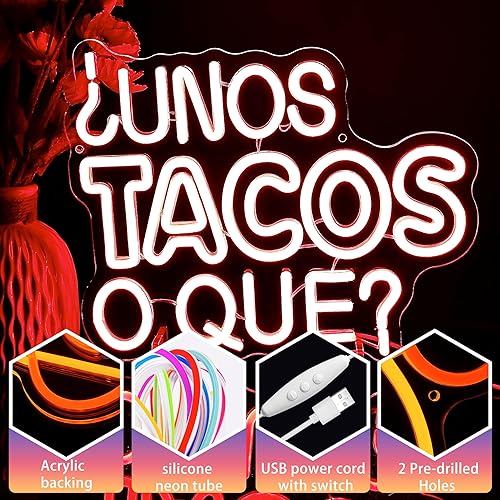 Miniatura 4 de Tacos - Letrero de neón LED rojo para decoración de pared de comida mexicana para barras de tacos, barbacoas, cocinas caseras, restaurantes,