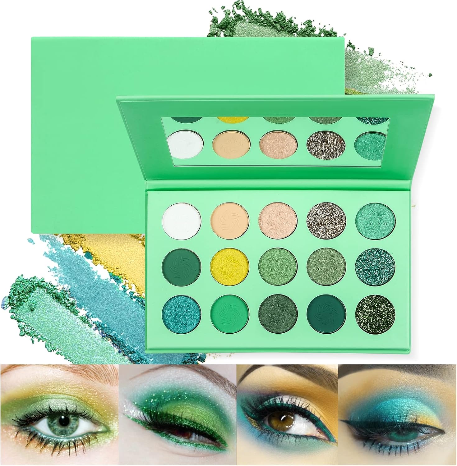 Beteligir Palette de fards à paupières scintillants verts mats de 15