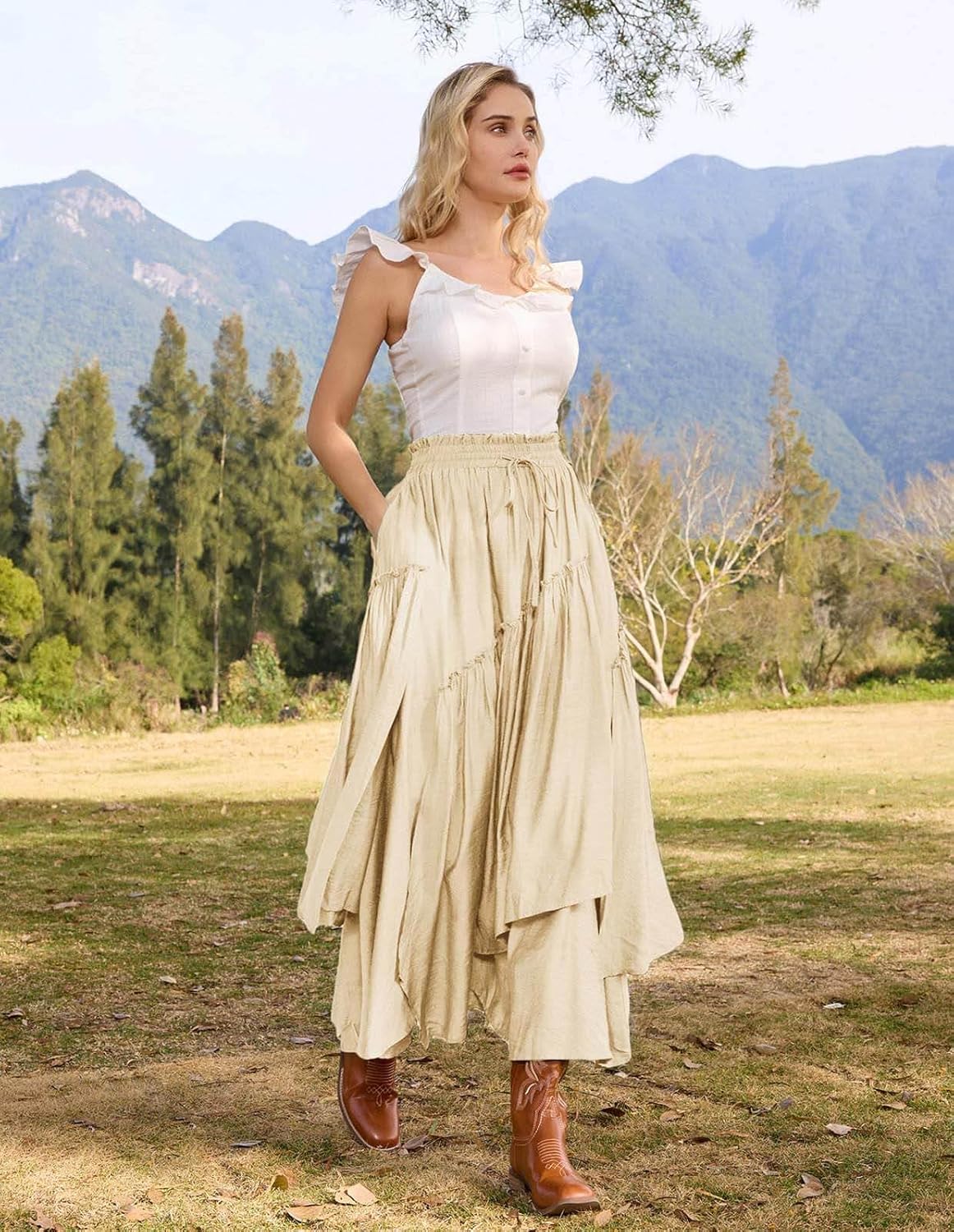 Scarlet Darkness Long Skirts for Women Renaissance Costume Pirate Maxi Skirt Plus Size with Pockets - Image 9