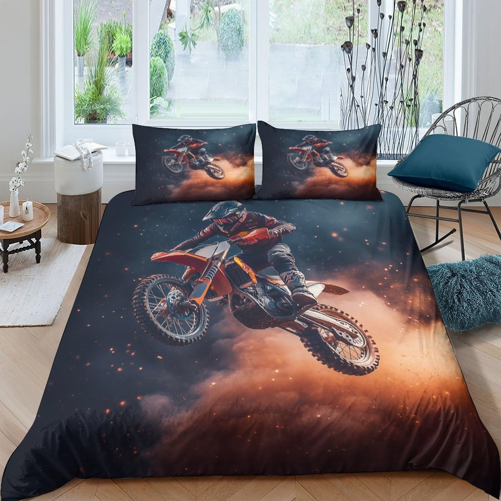 Ctjqhvkz Style-6 3D Printed Motocross Racing Fitted Sheet Microfiber Soft Breathable Dirt Bike Bed Cover For Bedroom Dorm Decor Single（135X200cm）