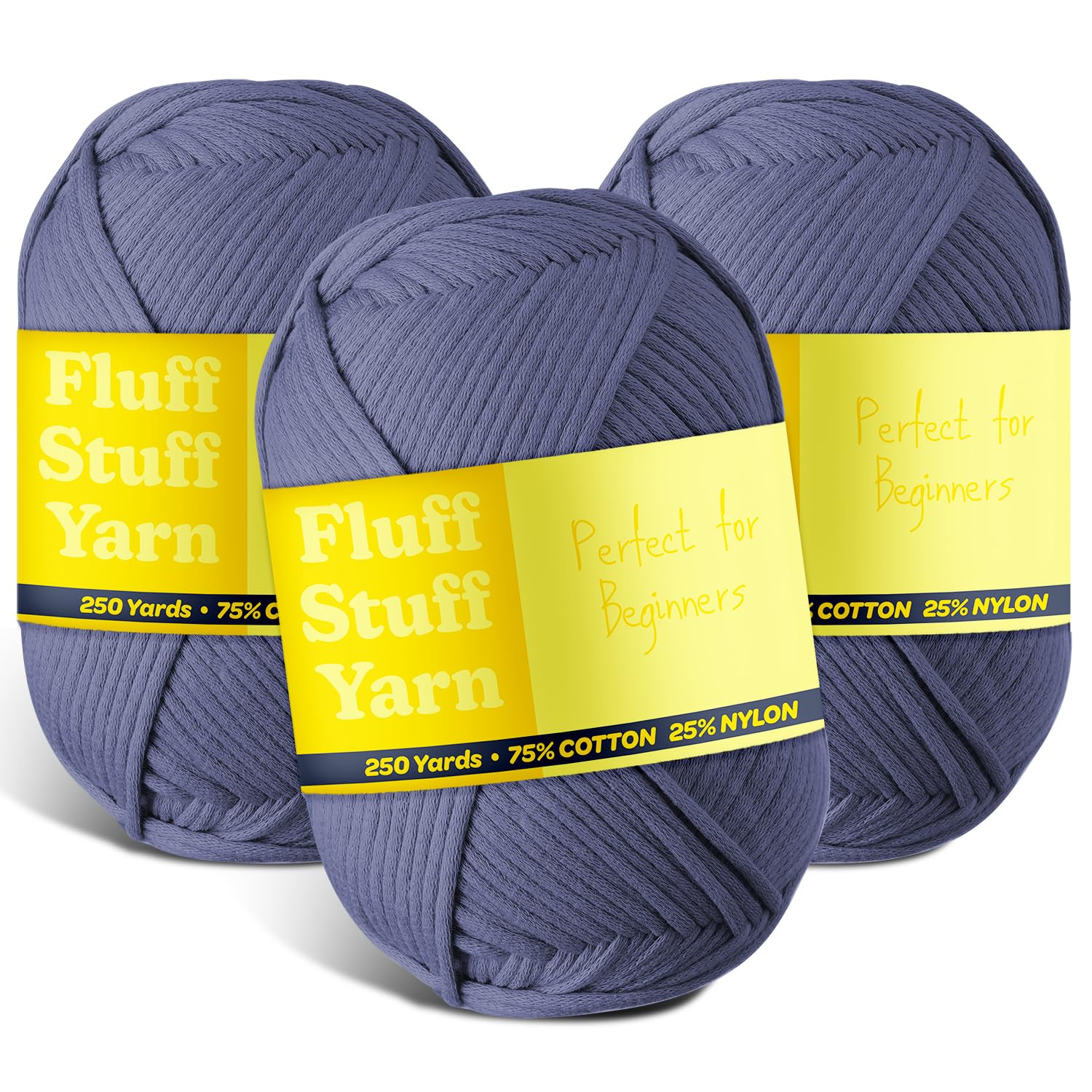 Soft Yarn – Crochet &amp; Knitting Yarn, Beginner Yarn with Easy-to-See Stitches, 3 Pack of 250 Yds Amigurumi Yarn, Cotton-Nylon Blend Tshirt Yarn, Worsted Weight Yarn 4, Denim Blue