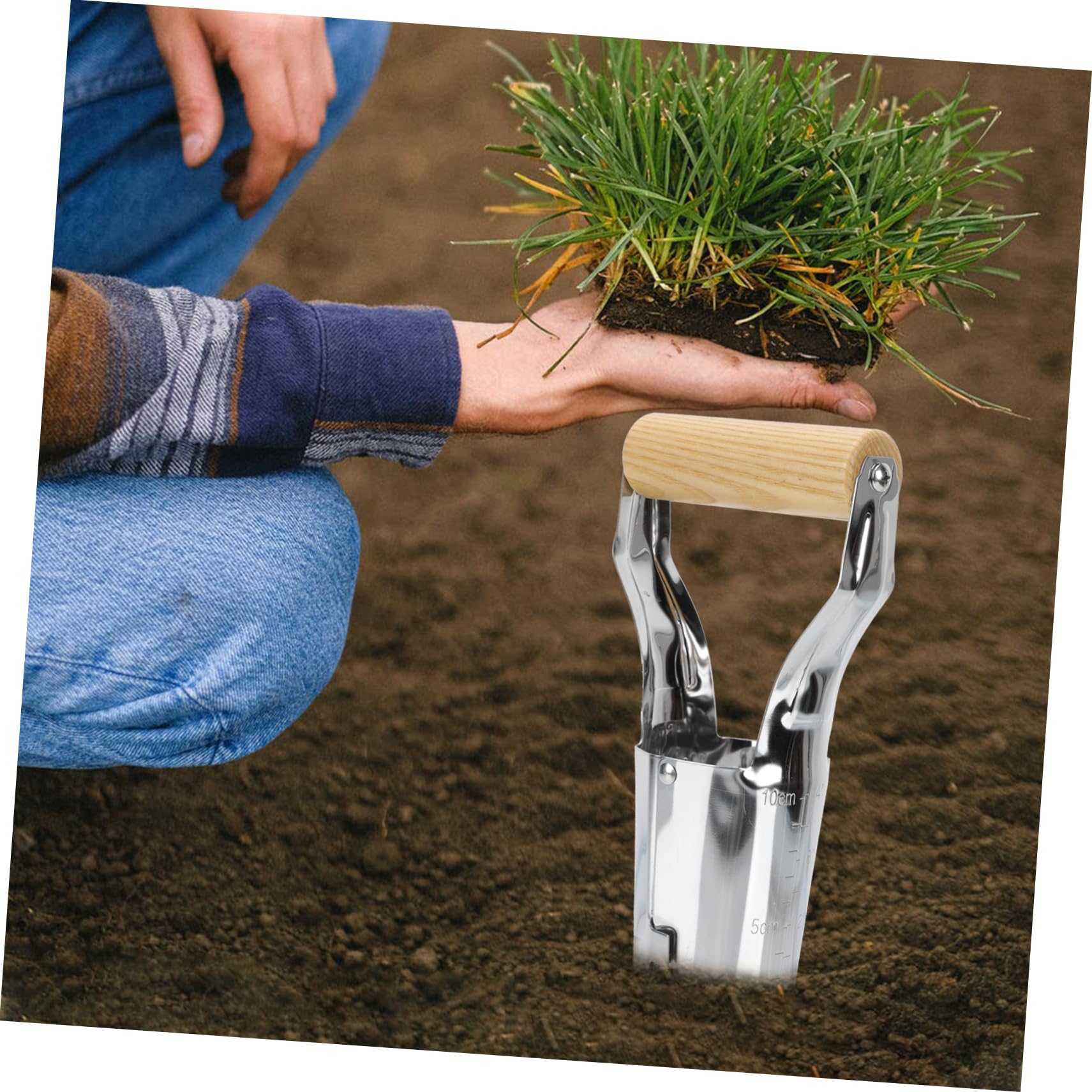 HANABASS Planting Transplant Tool Garden Transplanter for Flower Transplanter Tube Comfortable Wood Handle Random Style