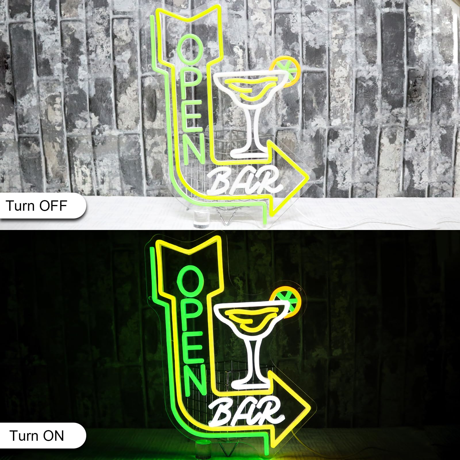 Panneau Néon Bar « Open » Led - Panneau néon mural à LED pour cocktails - Signe lumineux USB à intensité variable pour décoration de bar à bière, café, club, pub, grotte, fête, taverne