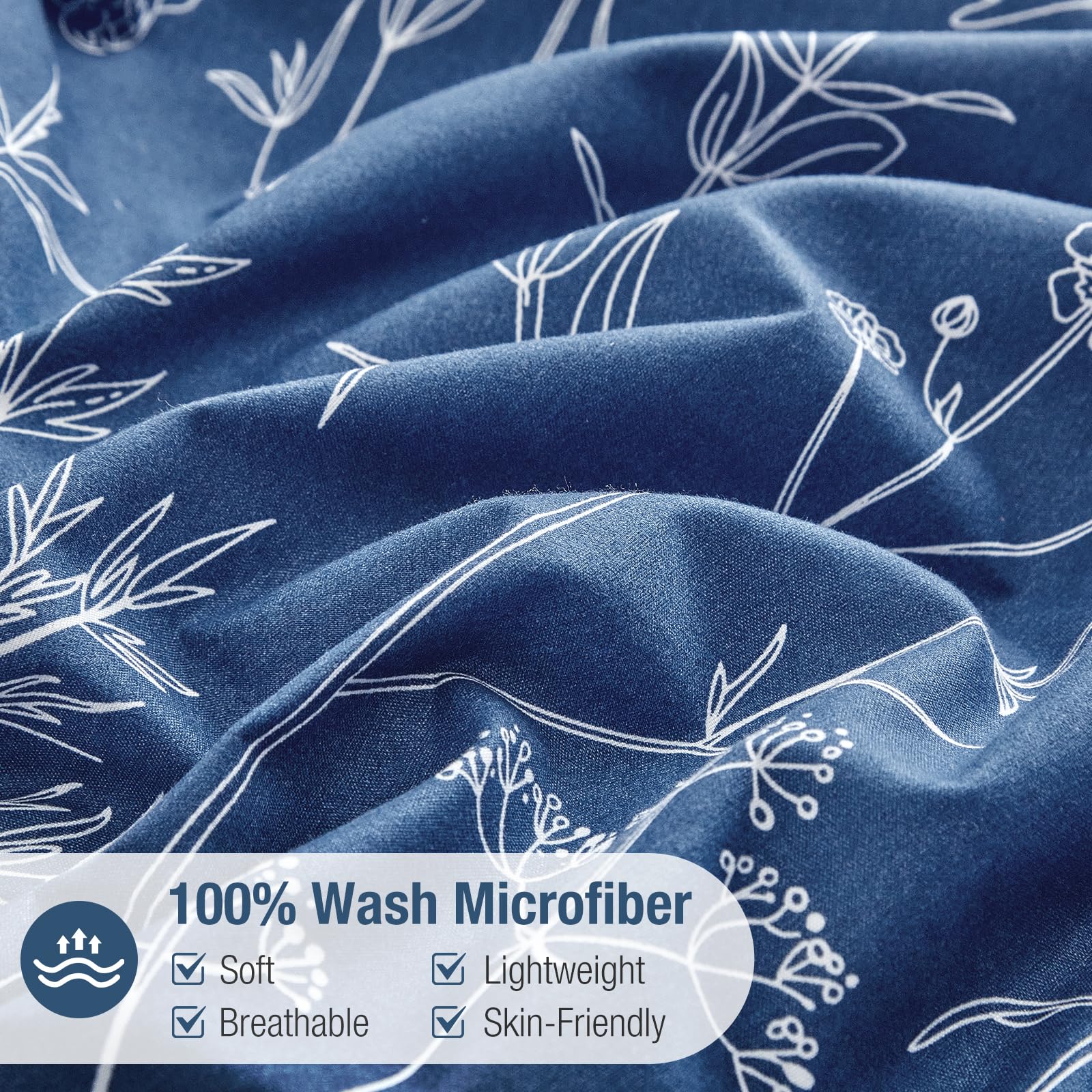 Tokokimo King Size Duvet Cover Sets Navy Blue Bedding, Little Flowers Print Blue Bedding Sets King Size (1x Quilt Cover - Image 4