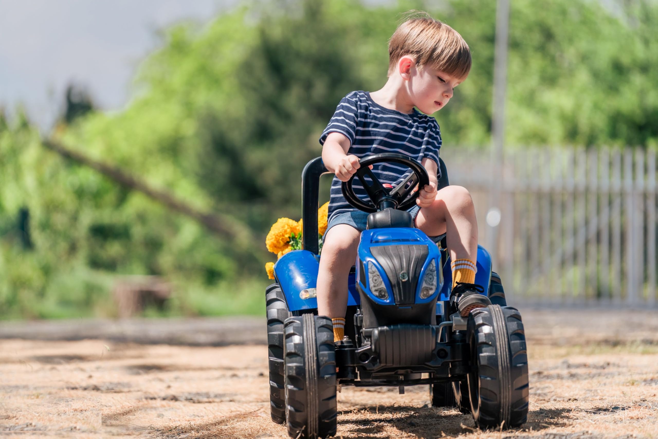Falk New Holland Traktor pedałowy z przyczepą od 3 lat - Wyprodukowano we Francji kierownica kierunkowa z klaksonem regulowanym-3090B, 3090B