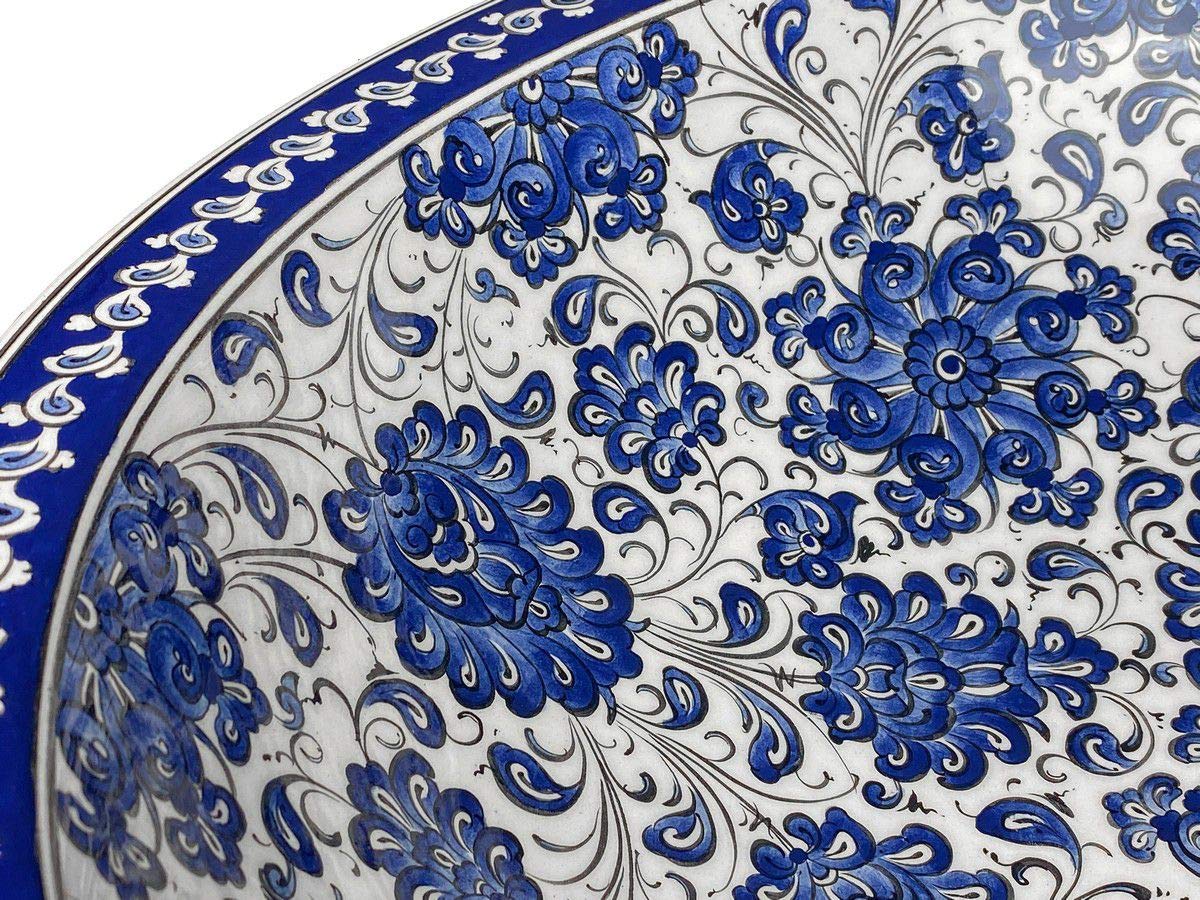 Cerames Lavabo de cerámica Iznik Cevza - Lavabo turco moderno de cerámica para cuarto de baño, aseo, aseo de invitados, restaurante y hotel | Lavamanos sobre encimera y empotrado redondo 48 x 13 cm