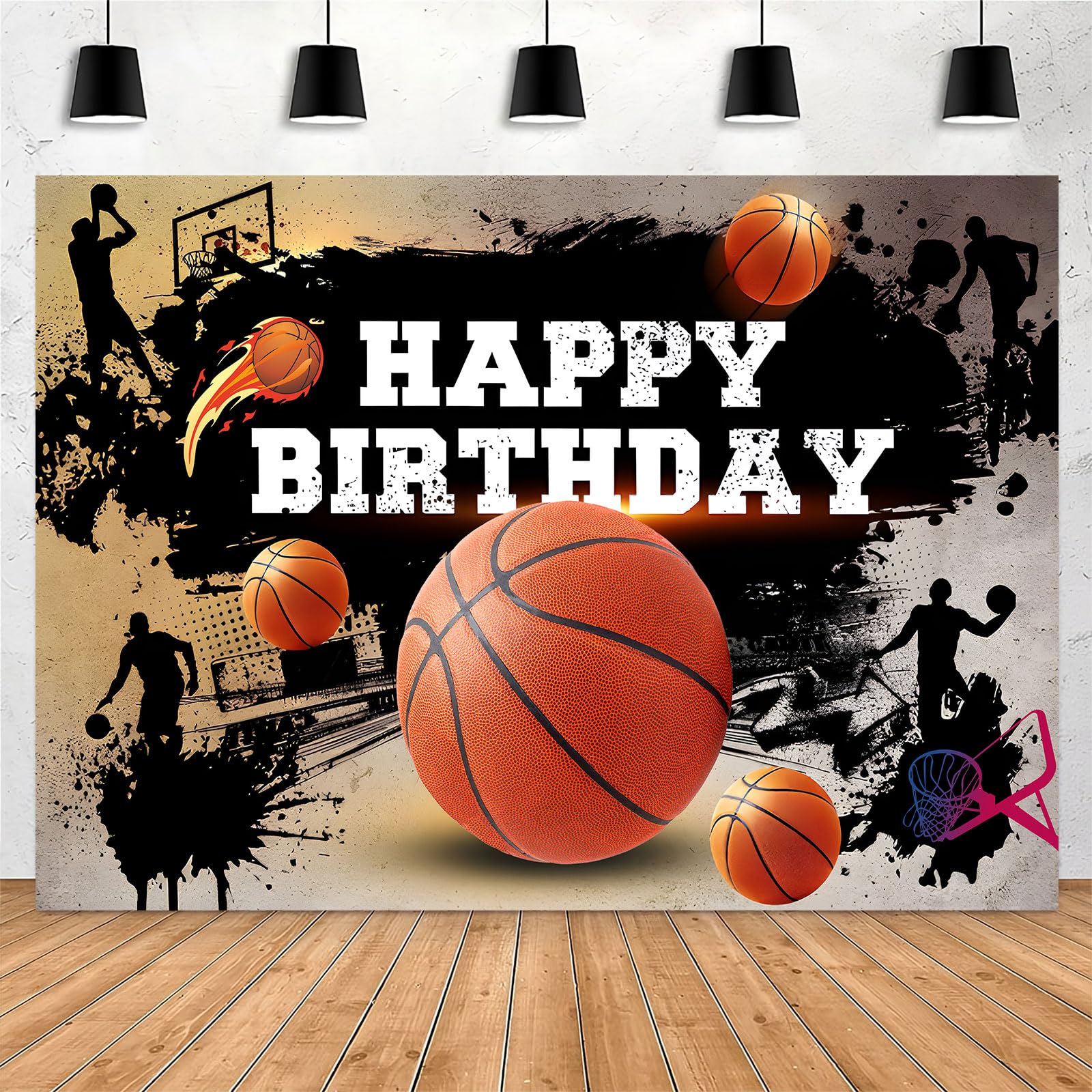 Yieldeer Basketball Photo Backdrop Sports Wall Tapestry Happy Birthday Photography Background Sneaker Themed Birthday Party Decorations Banner for