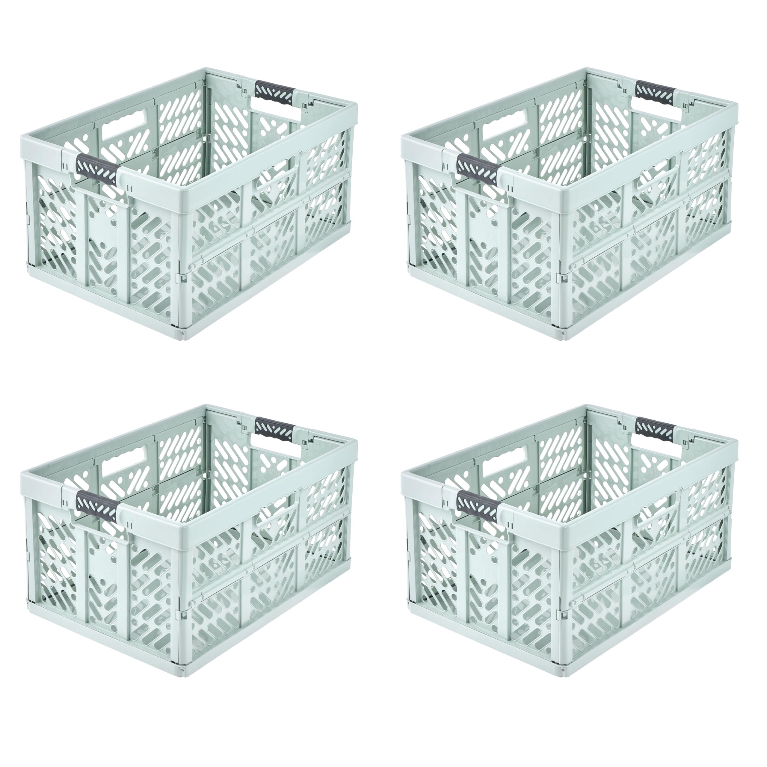 keeeper ben 4x Stabile Profi-Klappbox mit Soft-Touch Griffen, 45 l, Bis 50 kg Tragkraft, Robust und leicht, 54 x 37 x 28 cm, Grün (Soft Green)