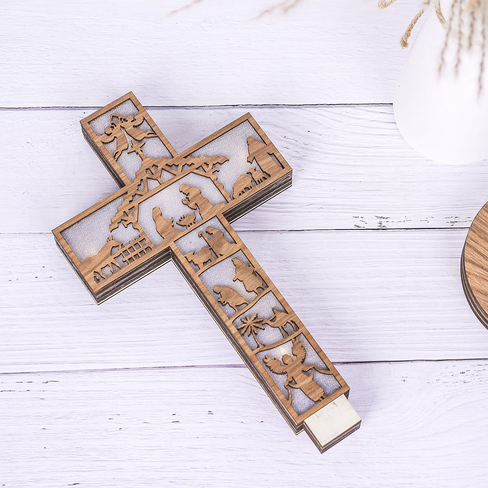 Amazon.co.jp: 卓上 十字架 置物 木製 光る クロス イエス?キリスト