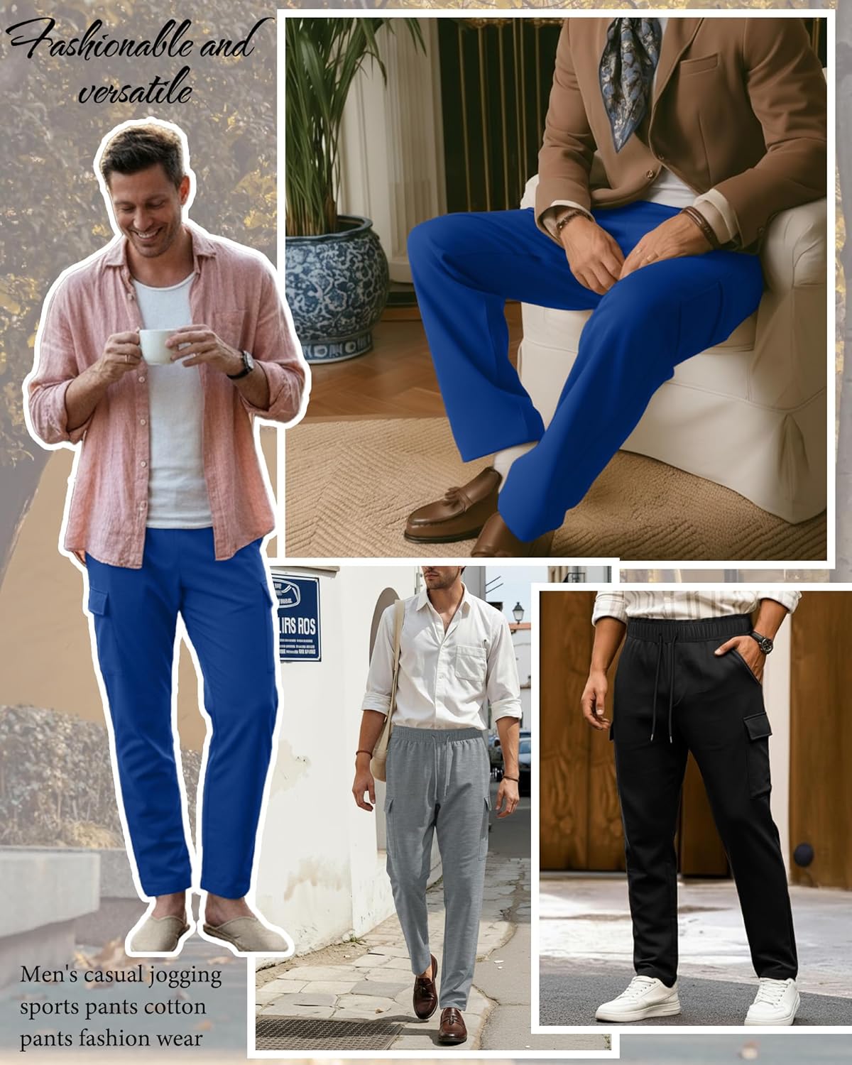 3 Pack Men's Cargo Sweatpants Baggy Joggers Lightweight Casual Built-in Drawstring Tapered Pants with Pockets - Image 2