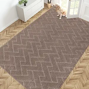 PURRUGS Easy Care Area Rug 6ft x 9ft, Non-Slip Machine Washable Entry Rug, Stain Resistant Accent Rug for Hallway, Bedroom, Living Room and Mudroom, Grayish Brown
