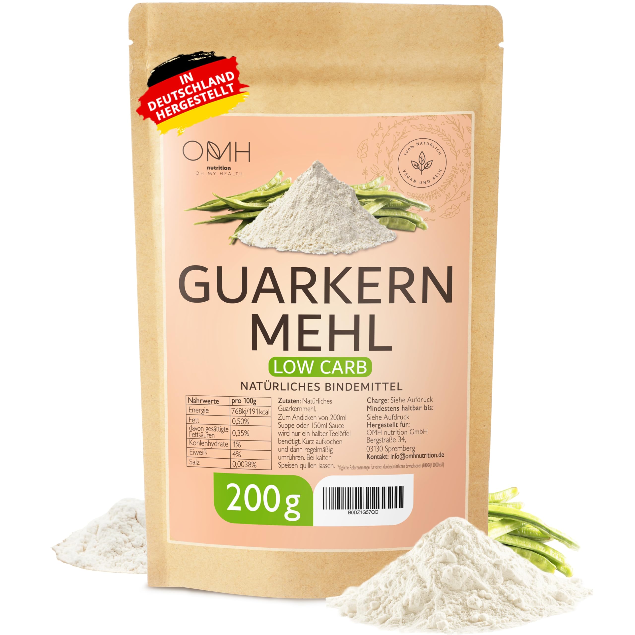 Guarkernmehl 200g Verdickungsmittel Guar Gum OMH nutrition backen Saucen andicken vegan natürlich