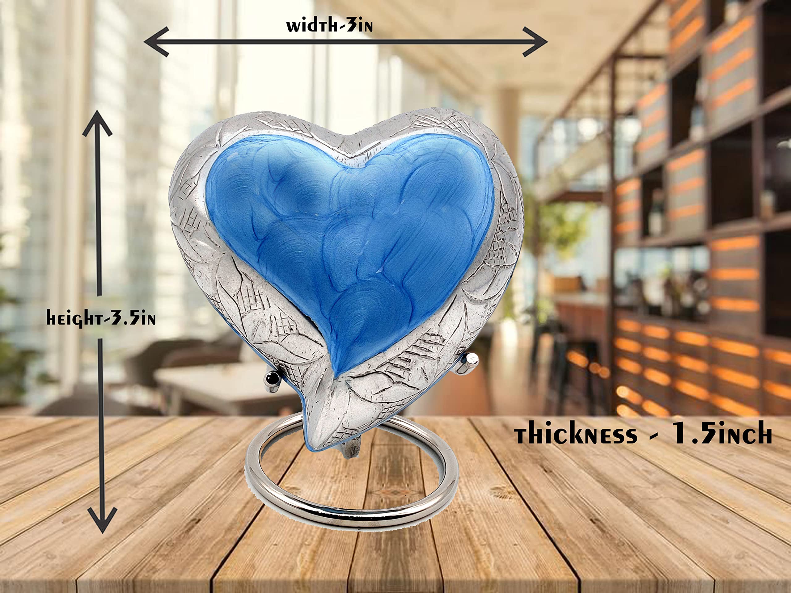 Urna de recuerdo de corazón azul cielo – Mini urna de cenizas pequeña urna de cremación hecha a mano para cenizas – homenaje a tu ser querido – perfecta para adultos y bebés con caja de terciopelo
