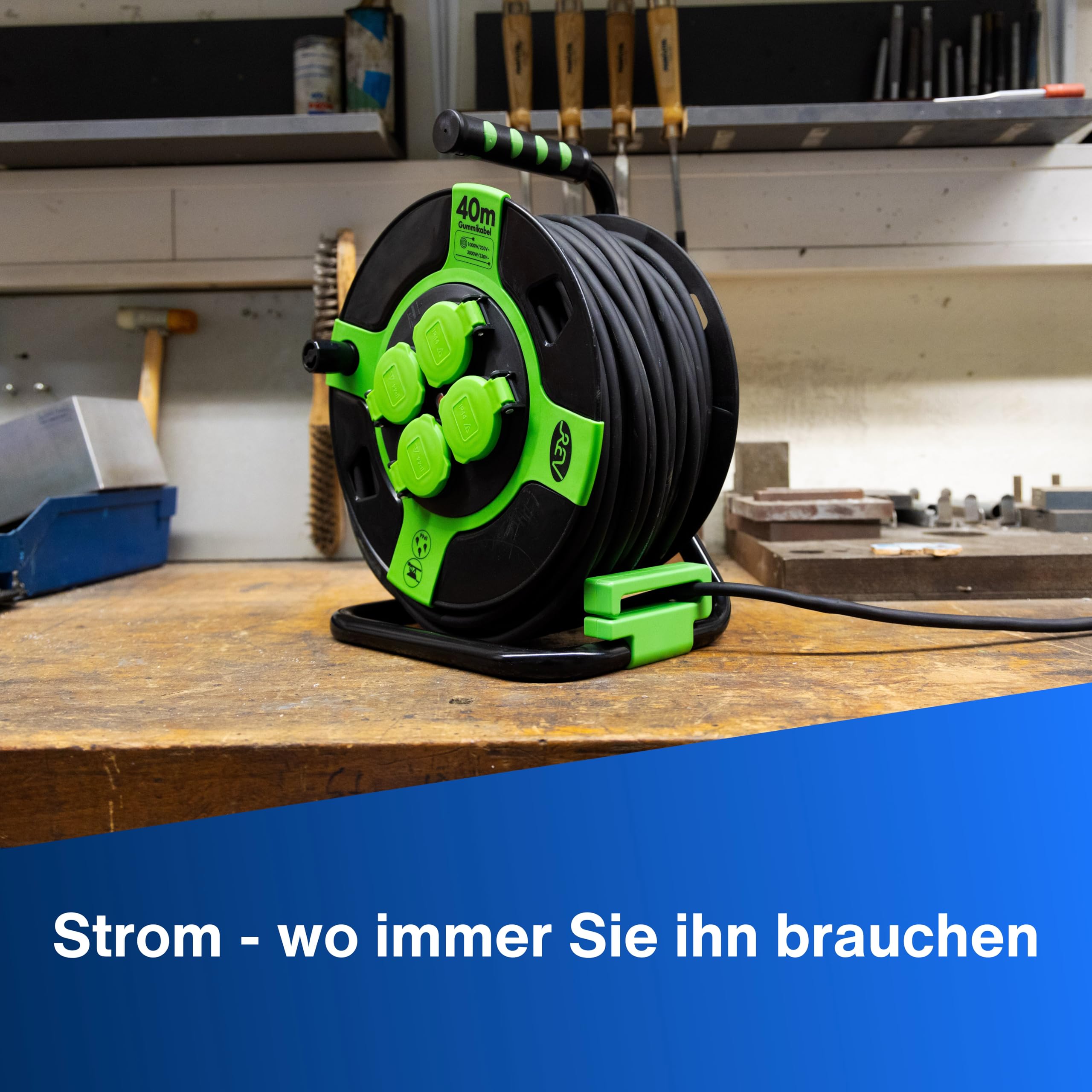 REV Cable Drum Resin 40m IP 44 4-fold black green