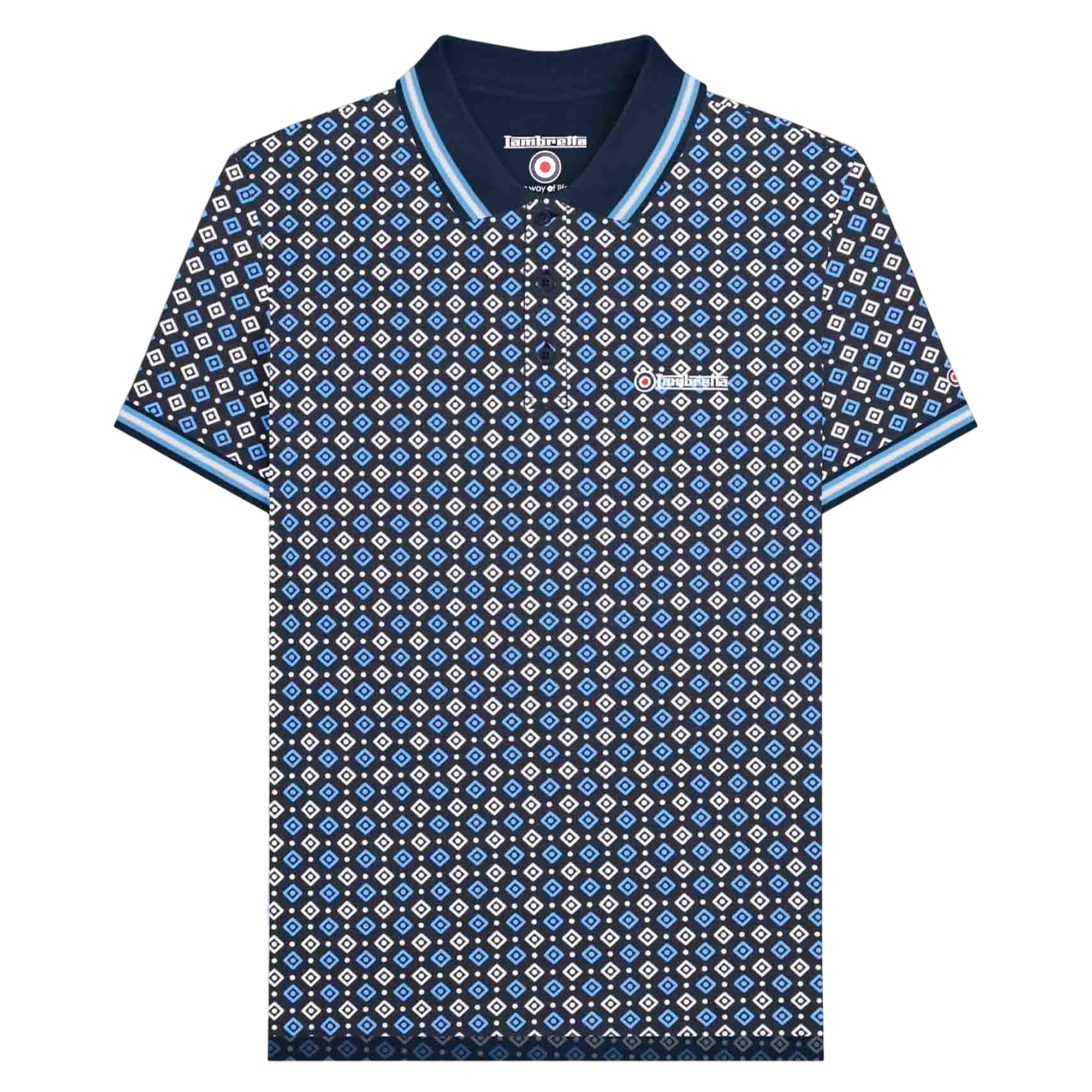 Lambretta Men's Navy/Azure Blue Ss25 Geometric Big & Tall Polo Shirt (3Xl) ()