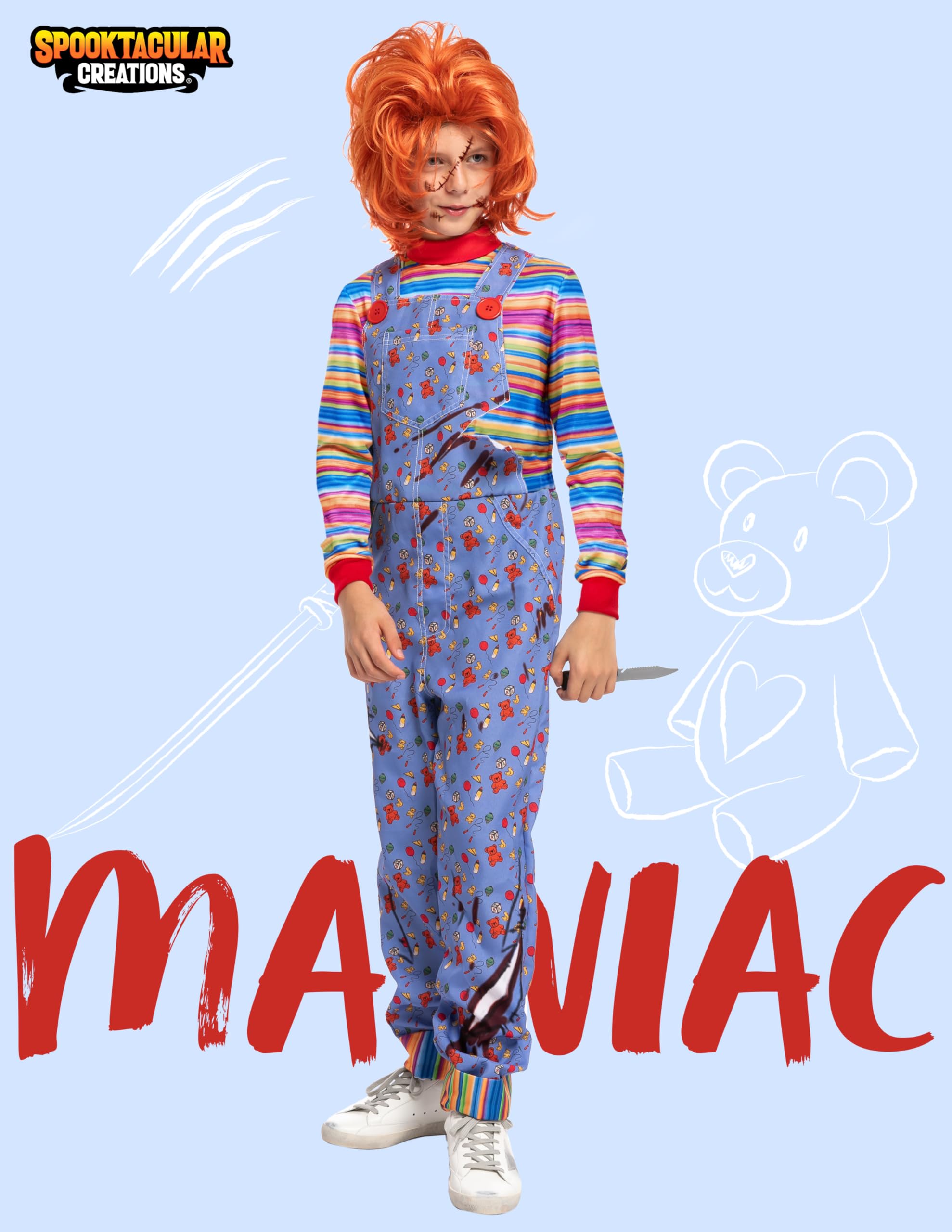 Disfraz de asesino infantil de Halloween, disfraz de muñeca de película de terror poseído para fiesta de disfraces para niños, Azul 2