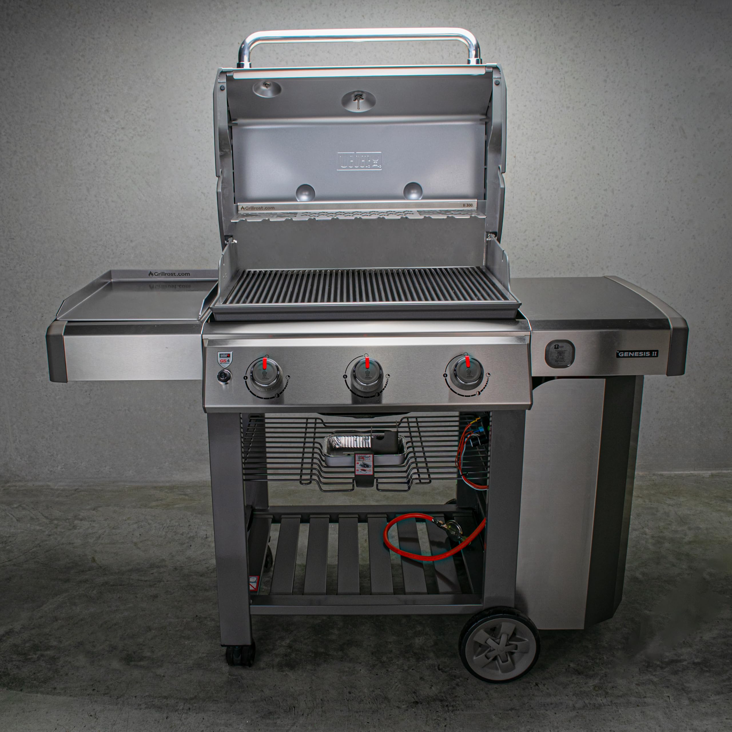 Grillrost.com Das Original Edelstahl Multistation | Warmhalterost für Weber Genesis II 300er Baureihe | mit Drumstick Halterung | extra tief