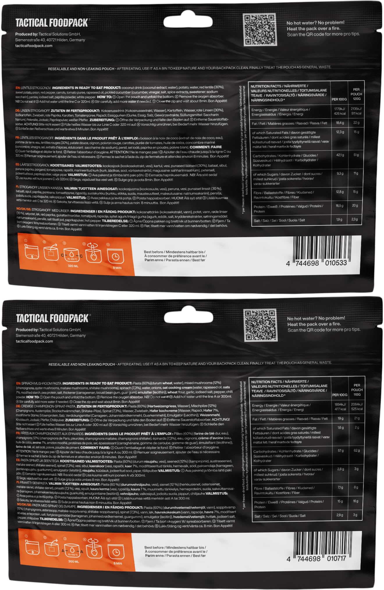 Tactical Fooodpack - Ranger | 6 x gefriergetrocknete Premium Mahlzeiten - Instant Outdoor Nahrung für Camping, Trekking und Büro | Natürliche Zutaten, Lange Haltbarkeit. NEUE REZEPTUR