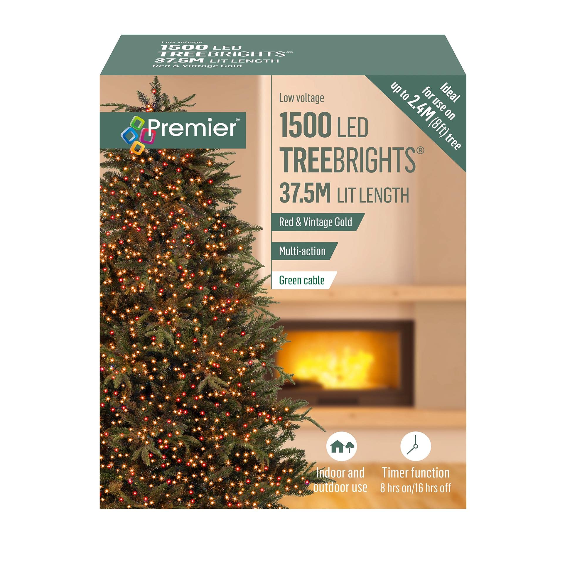 1500 LED 37.5m Premier TreeBright Christmas Tree Lights Timer Red & Vintage Gold