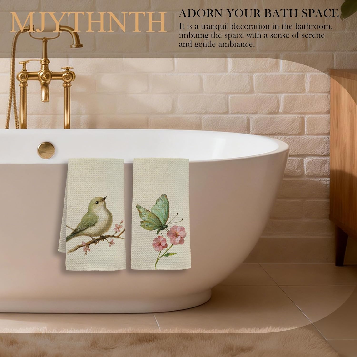 Vintage Spring Floral Bird Butterfly Decorative Hand Tea Towels for Kitchen Bathroom 16x24 Inches, Retro Cottagecore Nature Butterfly Bird Kitchen Dish Towels, Set of 2 - Image 6