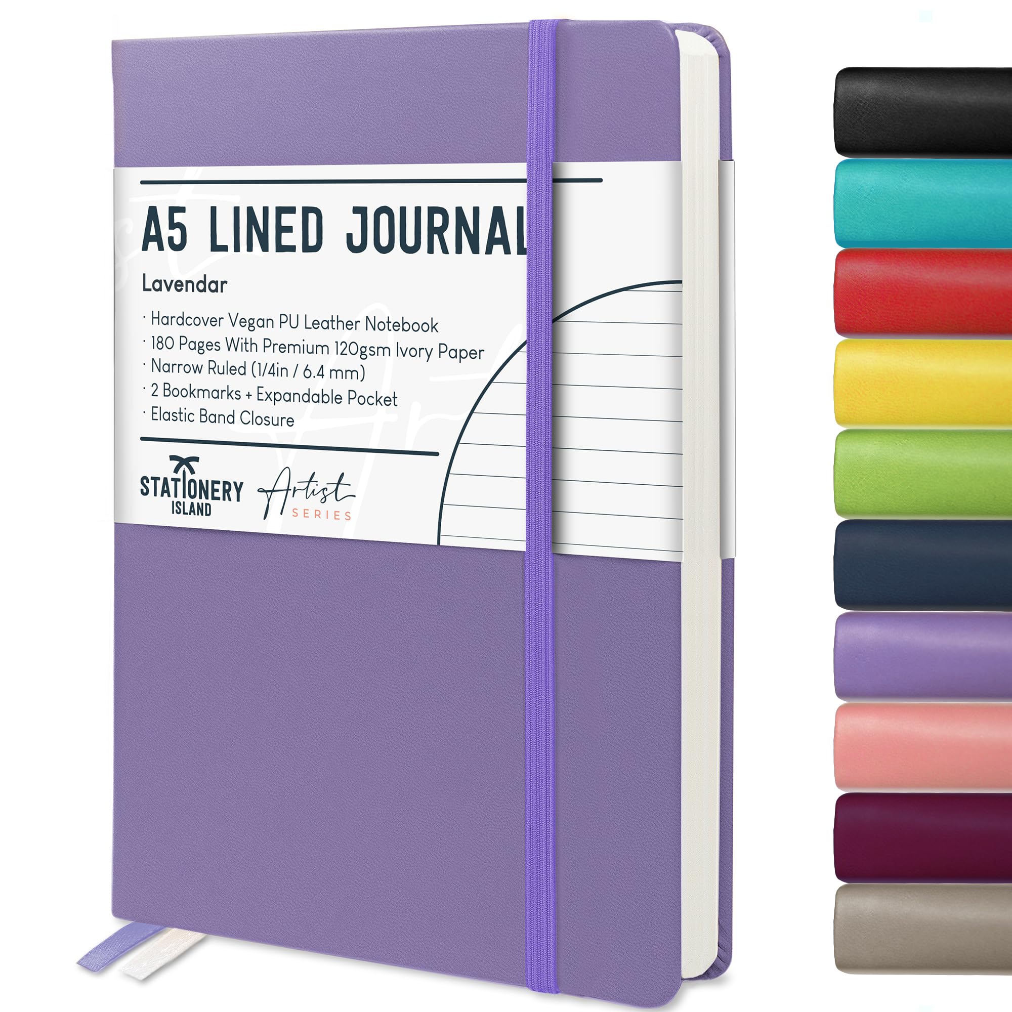 STATIONERY ISLAND A5 Lined Notebook, Journal Lined Hardcover with 120gsm Premium Thick Paper, 180 Pages Hardback Ruled Note book for Writing, Working, Study, Lavendar โ image 1