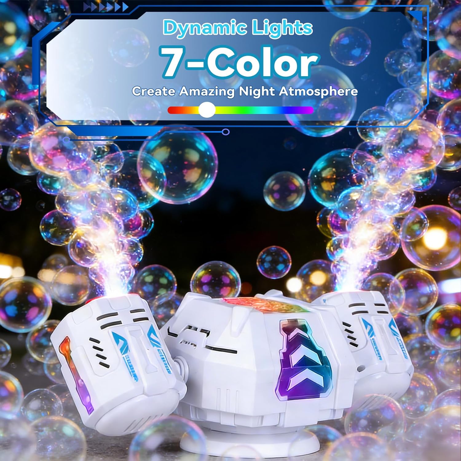 Upgraded Mecha Style Bubble Machine, Rechargeable Type-C Powered Bubble Blower with Remote Control, 360° Automatic Rotation & RGB Lights, 35k+ Bubbles/Min, Bubbles for Kids, Parties, Weddings, Outdoor