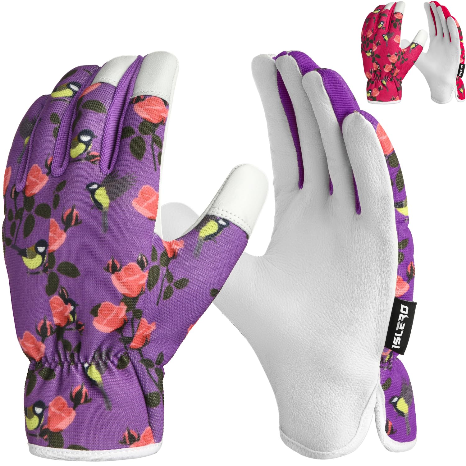 Islero Gardening gloves for Men and Women Tough Thorn Proof Comfortable Breathable Protective leather with Strong Grip Rigger Garden work Safety gloves (short Purple