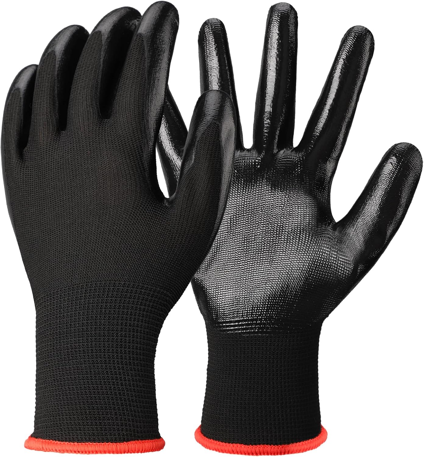 Black Nitrile Coated Work Gloves - 12 Pairs Black Nitrile Heavy Duty Work Gloves for Men & Women, Reusable Firm Grip Mechanic Gloves for Men Work, Gardening, Construction Tools, Medium