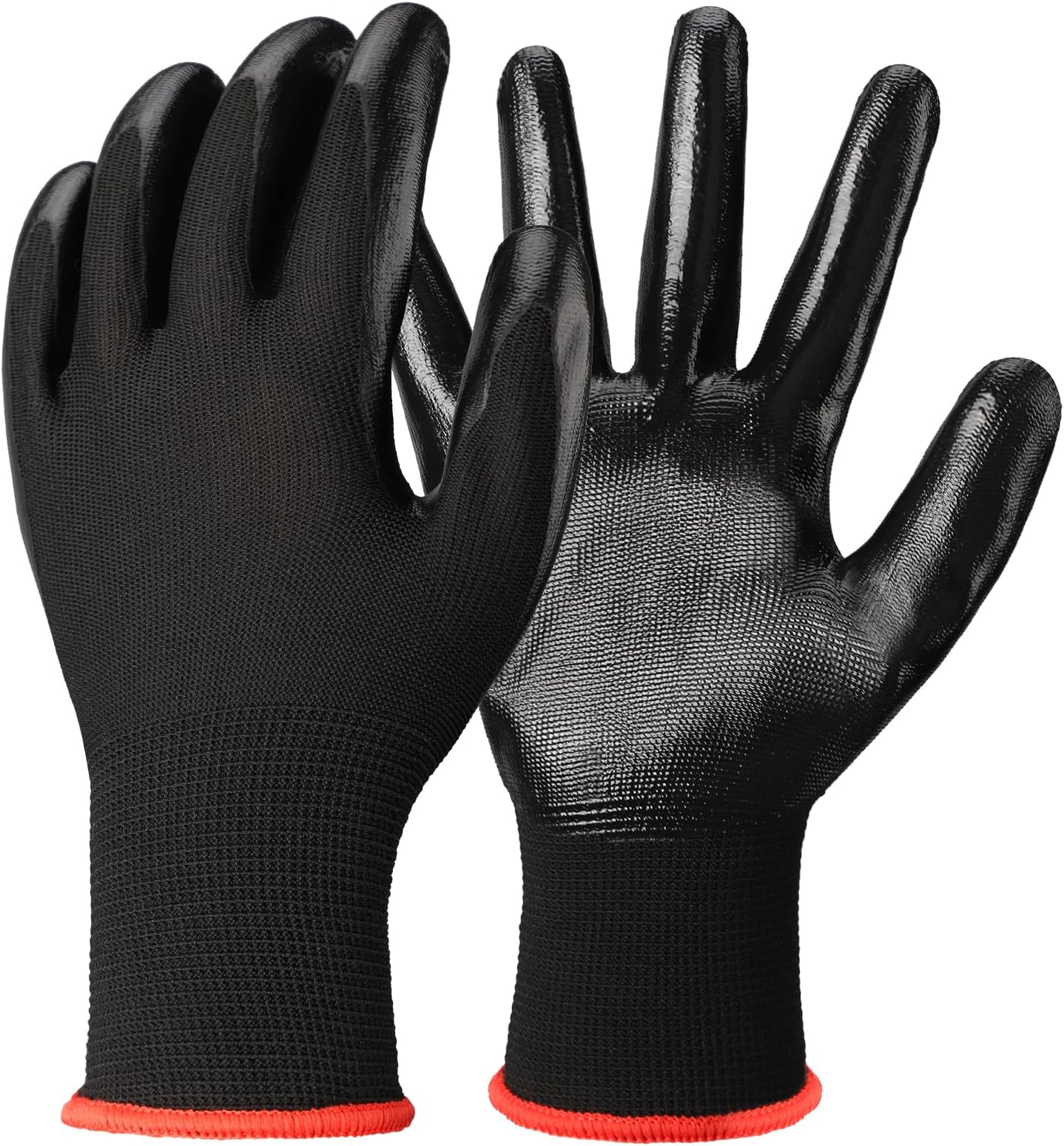 24 Pairs Nitrile Coated Work Gloves - Reusable Black Nitrile Work Gloves with Grip, Latex Free Heavy Duty Firm Grip Garden Gloves for Women & Men Working, Gardening, Fishing, Medium