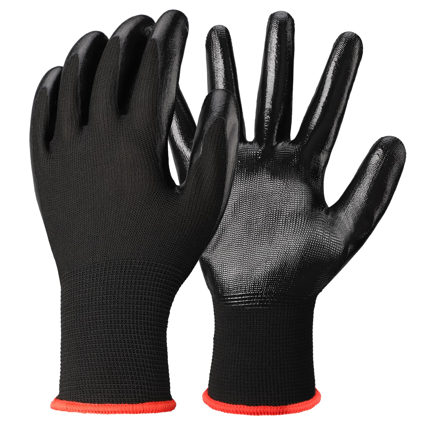 ENPOINT Black Nitrile Coated Work Gloves - 12 Pairs Black Nitrile Heavy Duty Work Gloves for Men & Women, Reusable Firm Grip Mechanic Gloves for Men