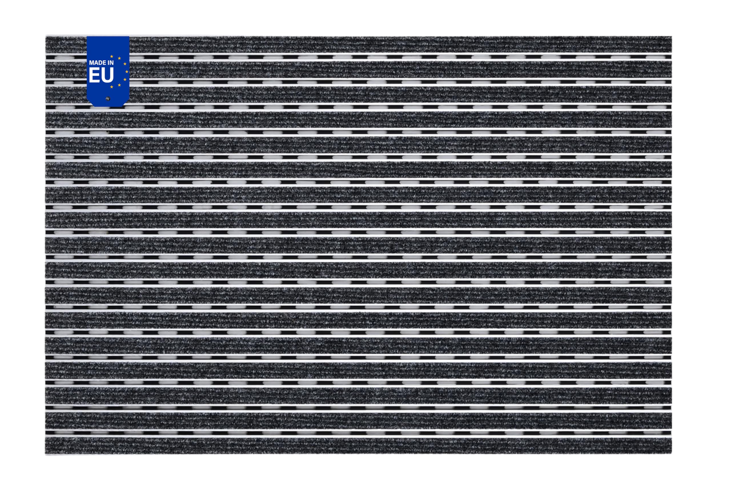 Aluminium-Fußmatte für Türen mit Rahmen 100x50 cm, verstärkt 17 mm, Textil, objektgeeignete Eingangsmatte für Innen, trocknend, Rips Anthrazit, rutschfest