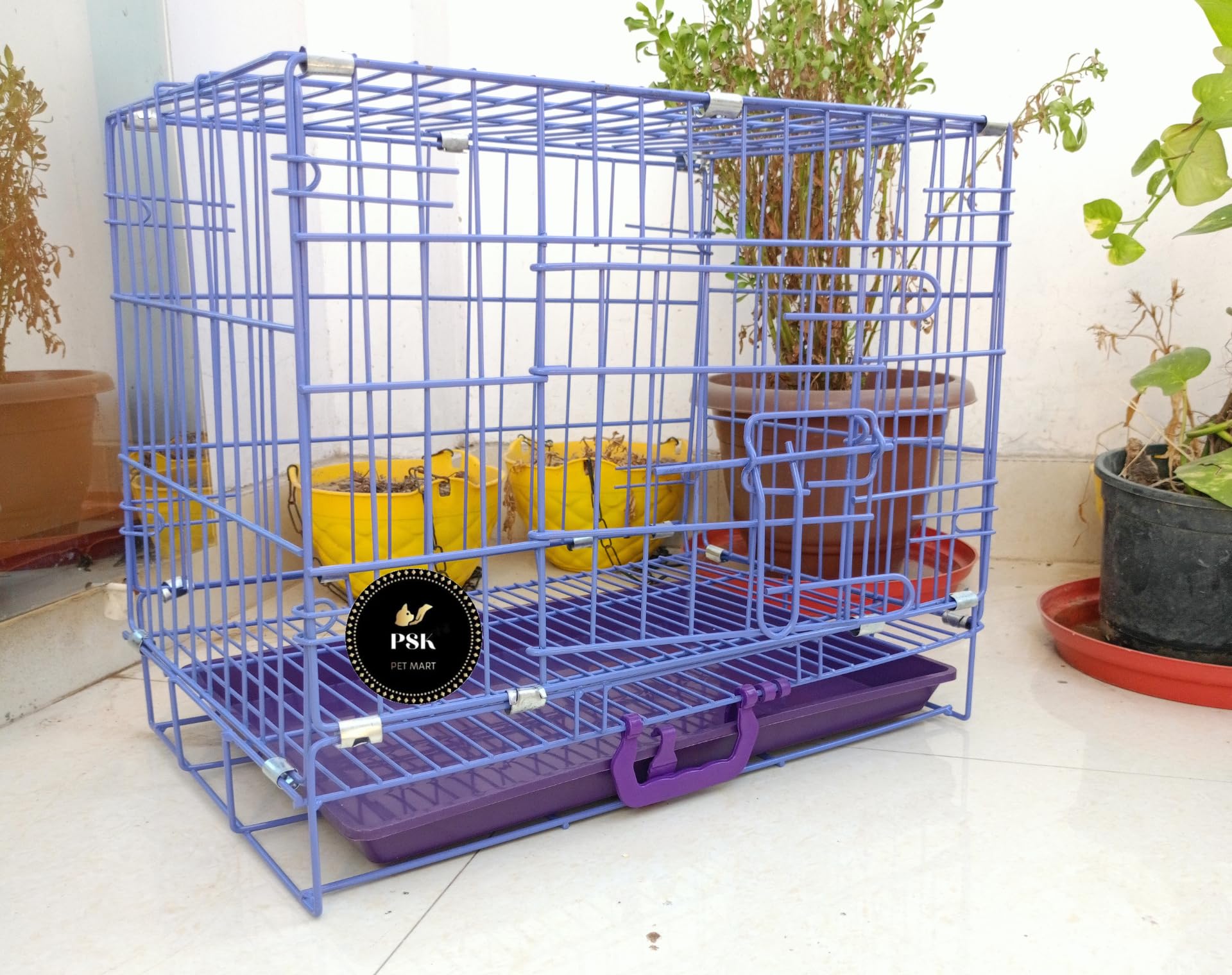 PSK PET MART Metal Cage Iron and Plastic Cage with Removable Tray for Dogs and Rabbits - 18 Inch (Purple)-image-21