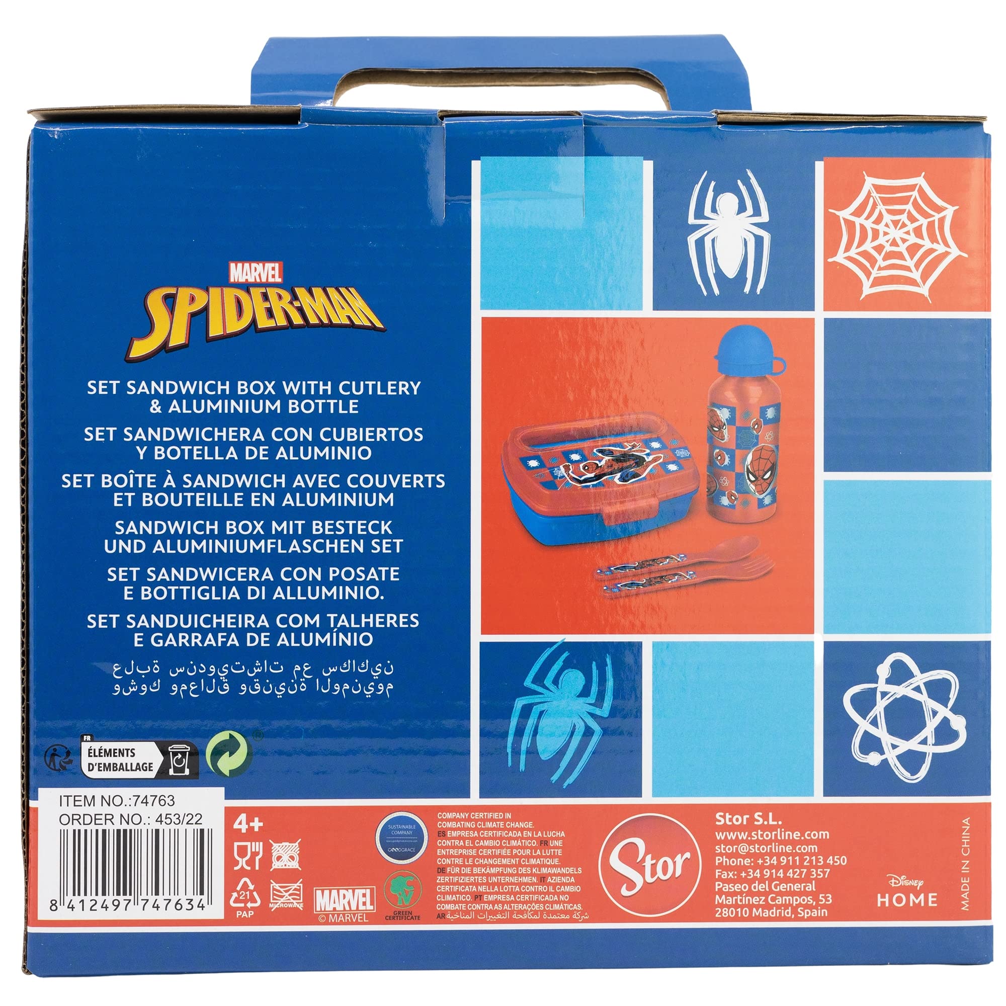 Stor SET URBAN VUELTA AL COLE 4 PCS (BOTELLA ALUMINIO 400 ML Y SANDWICHERA CON CUBIERTOS) SPIDERMAN MIDNIGHT FLYER