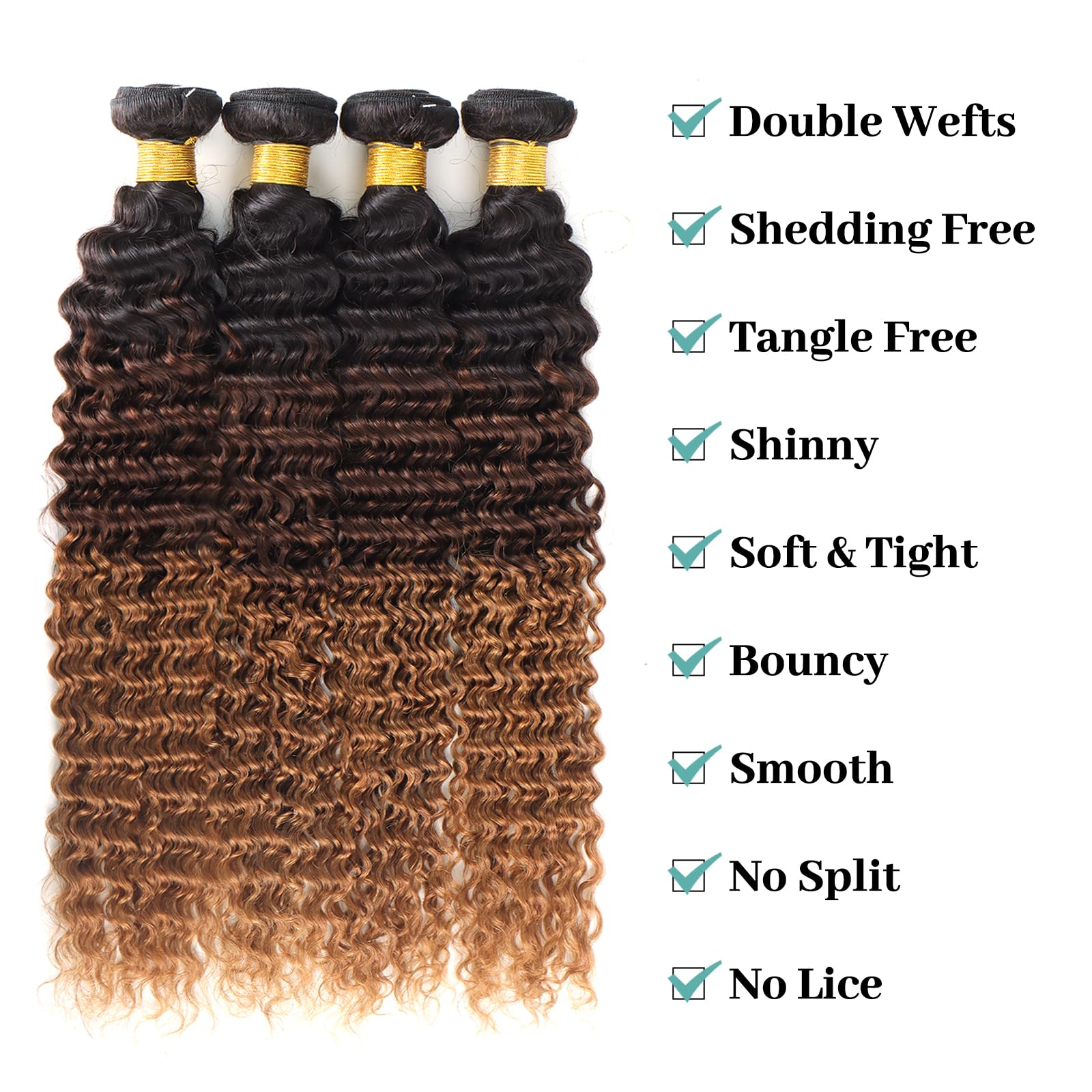 Datanala Deep Wave Ombre Human Hair Bundles Brazilian Virgin 12A Grade 100% Unprocessed Deep Wave Bundles Human Hair Extension For Women(30Inch Deep Wave 1 Bundle) - Image 3