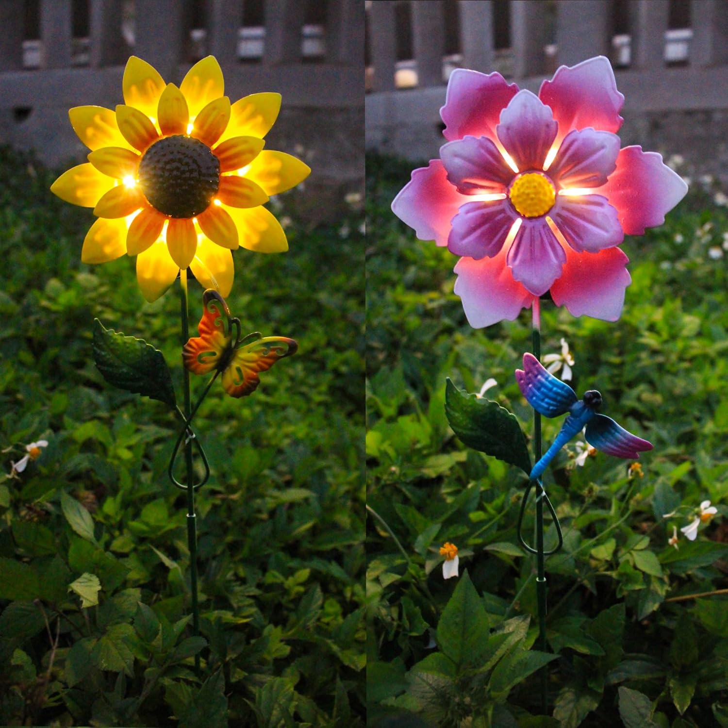 Solar Garden Stakes Lights for Outdoor Decor, 4 Pack Waterproof Metal Art Stick Flowers, Light for Outside Garden Patio Pathway Yard Backyard Porch Lawn